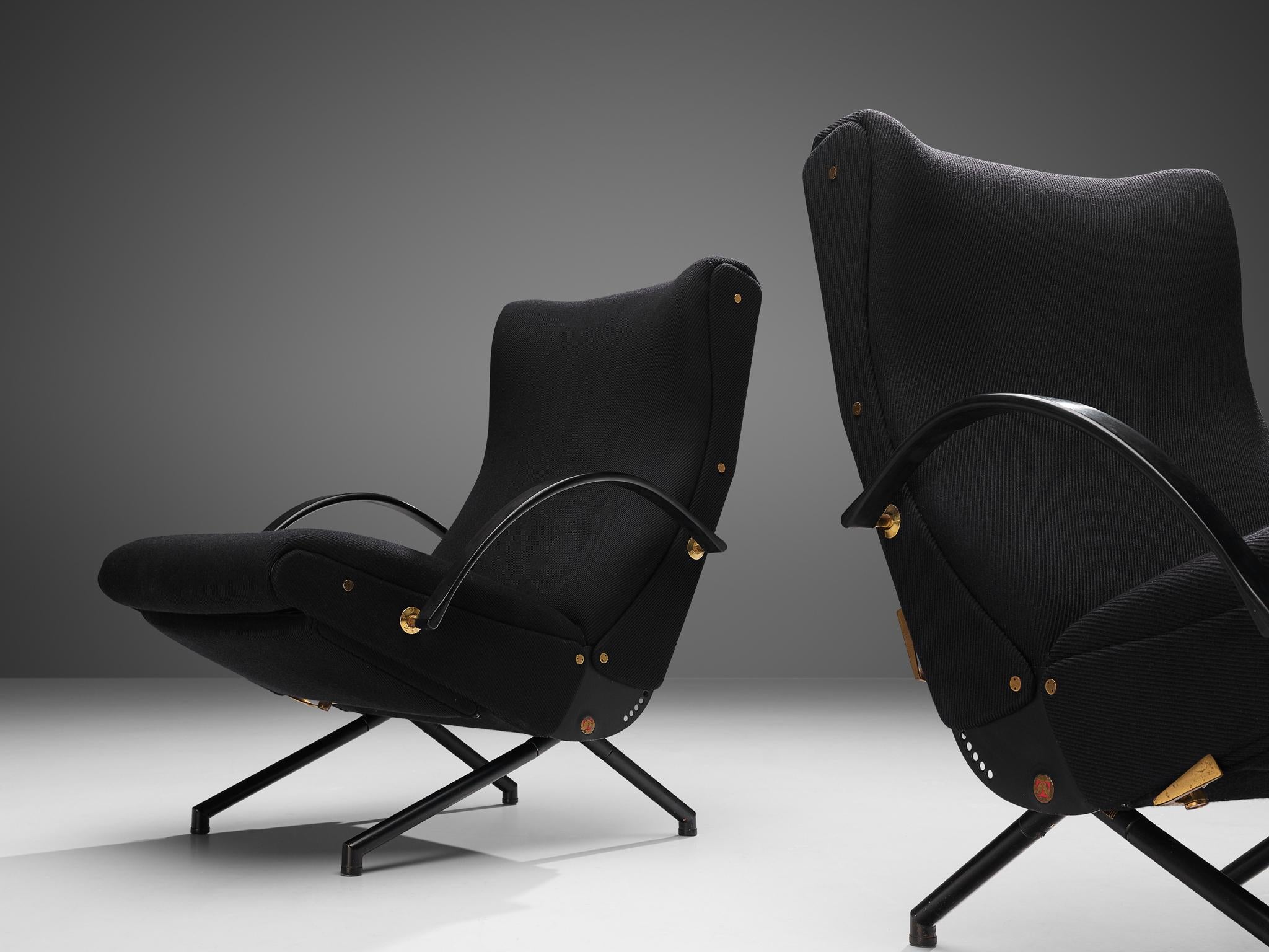 Osvaldo Borsani for Tecno Pair of ‘P40' Lounge Chairs in Black Upholstery 4
