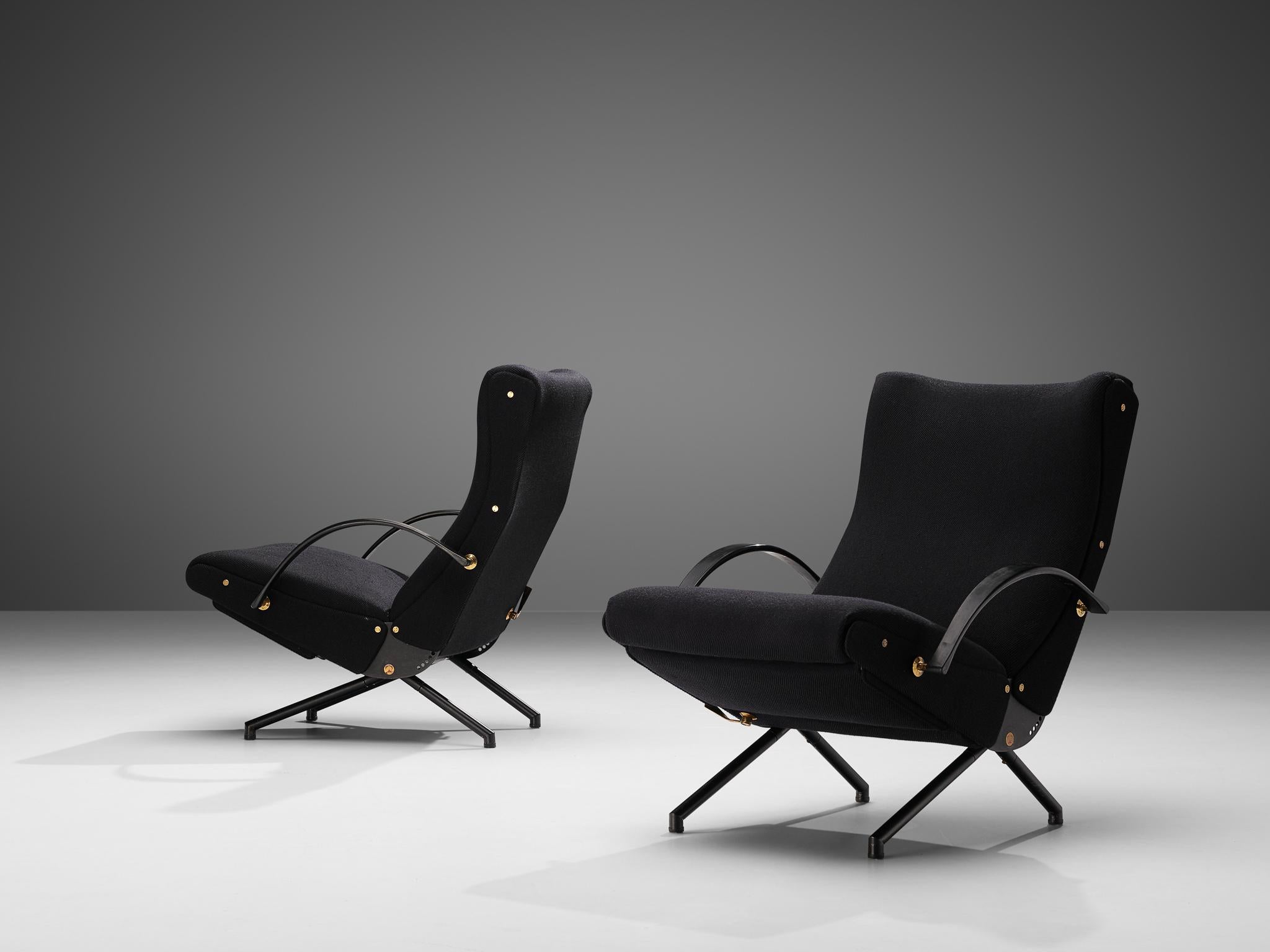 Osvaldo Borsani for Tecno Pair of ‘P40' Lounge Chairs in Black Upholstery 5