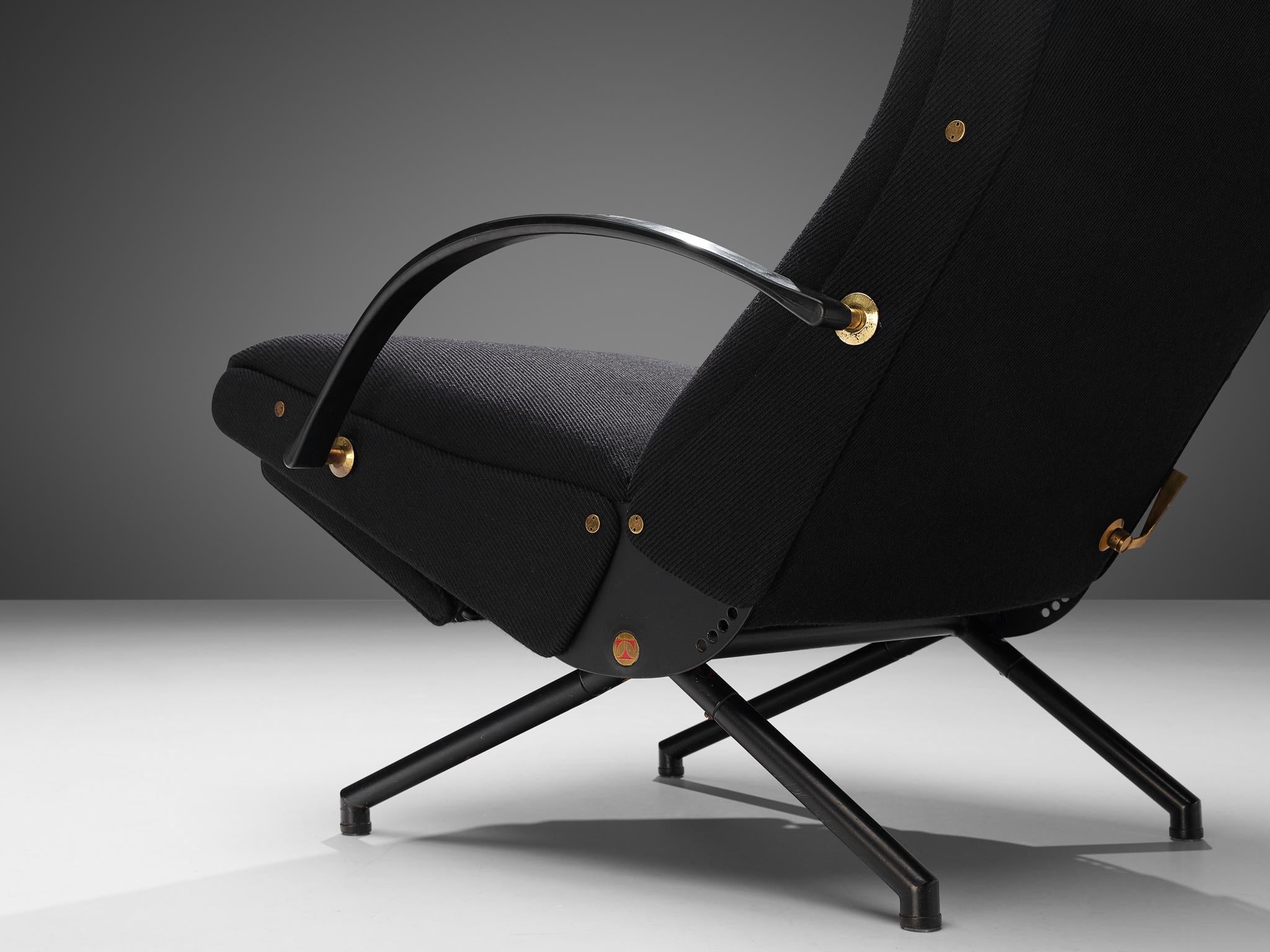 Mid-Century Modern Osvaldo Borsani for Tecno Pair of ‘P40' Lounge Chairs in Black Upholstery