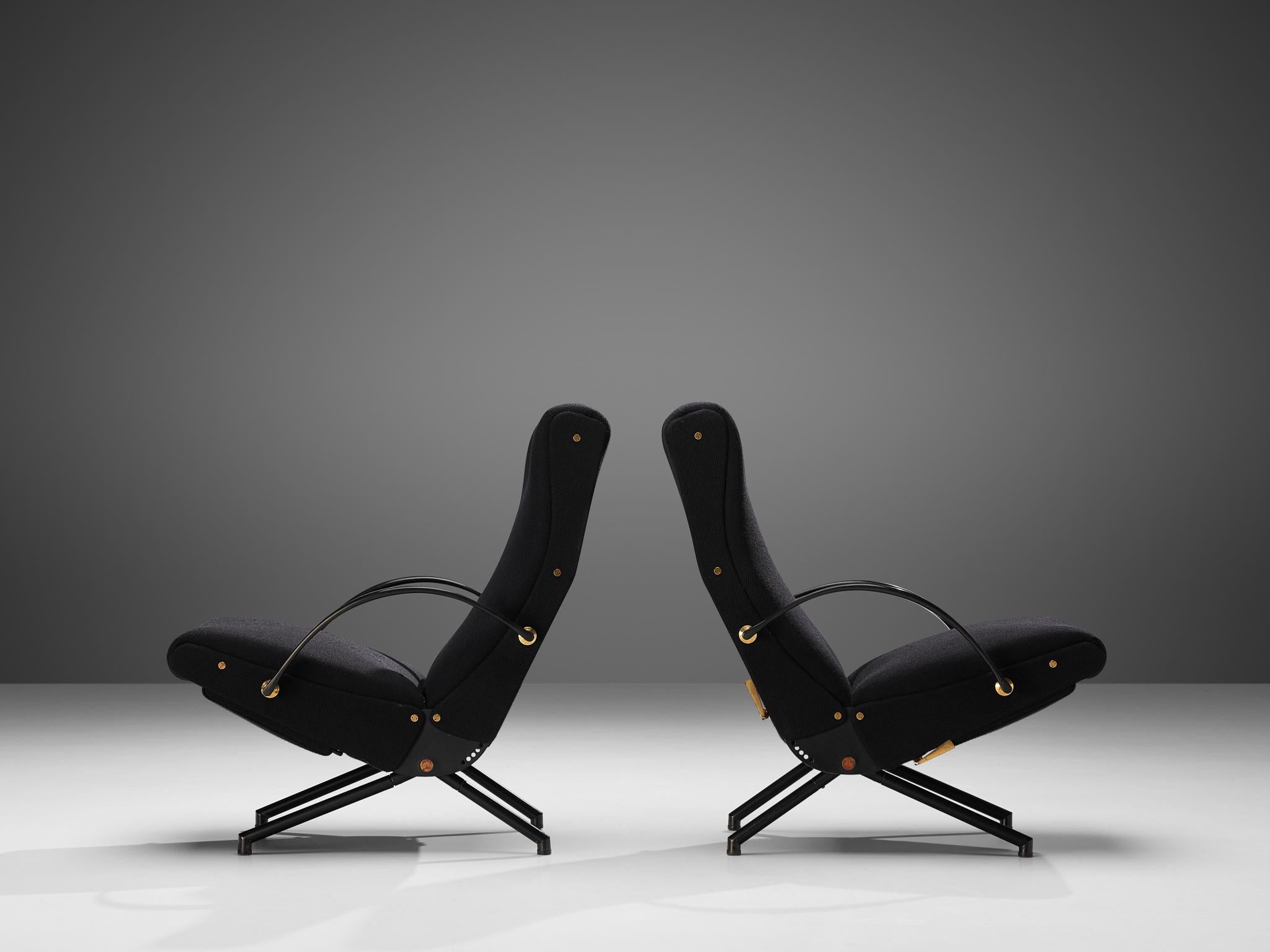 Italian Osvaldo Borsani for Tecno Pair of ‘P40' Lounge Chairs in Black Upholstery