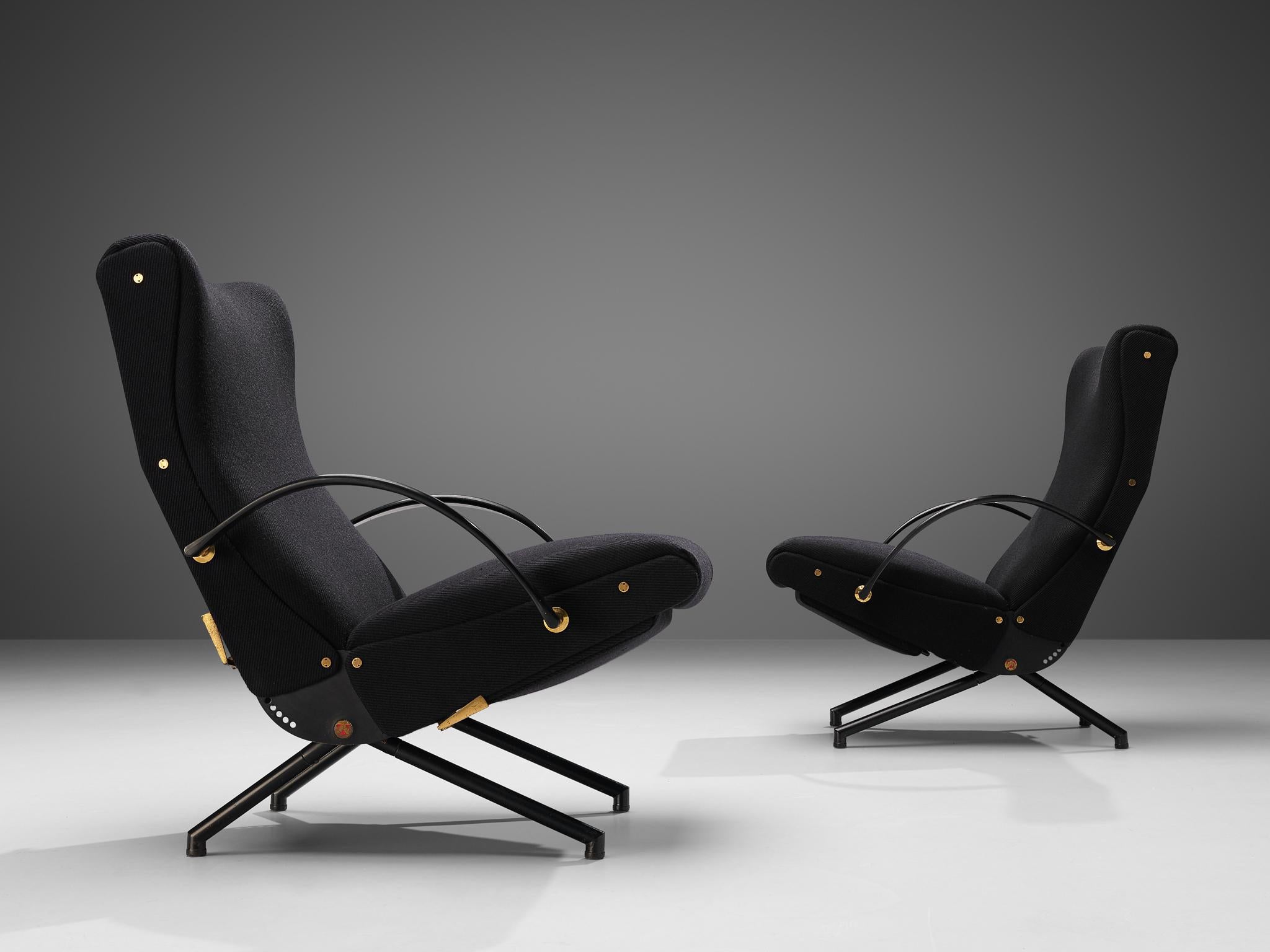 Metal Osvaldo Borsani for Tecno Pair of ‘P40' Lounge Chairs in Black Upholstery