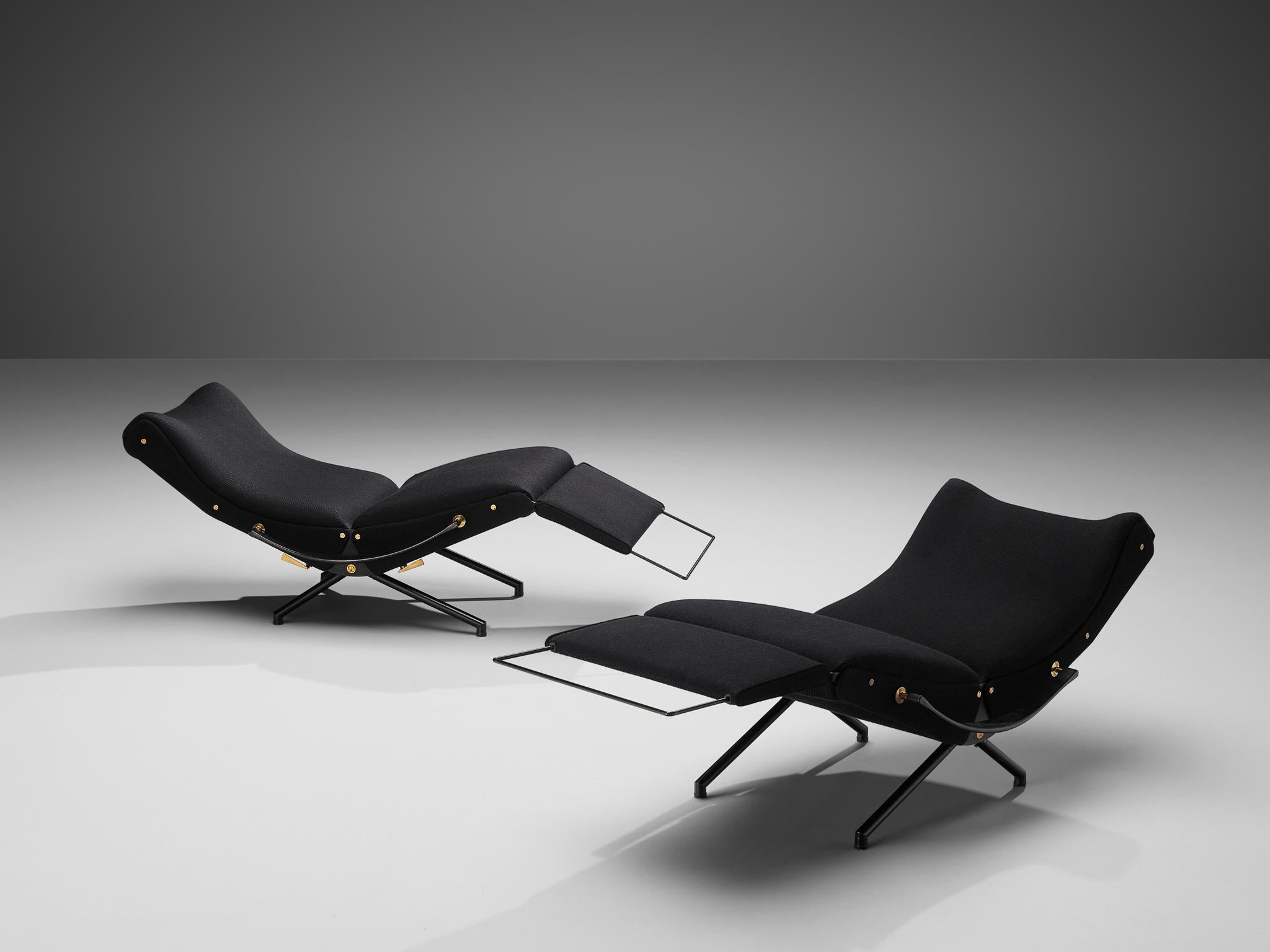 Osvaldo Borsani for Tecno Pair of ‘P40' Lounge Chairs in Black Upholstery 1