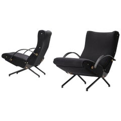 Osvaldo Borsani for Tecno Pair of ‘P40' Lounge Chairs in Black Upholstery