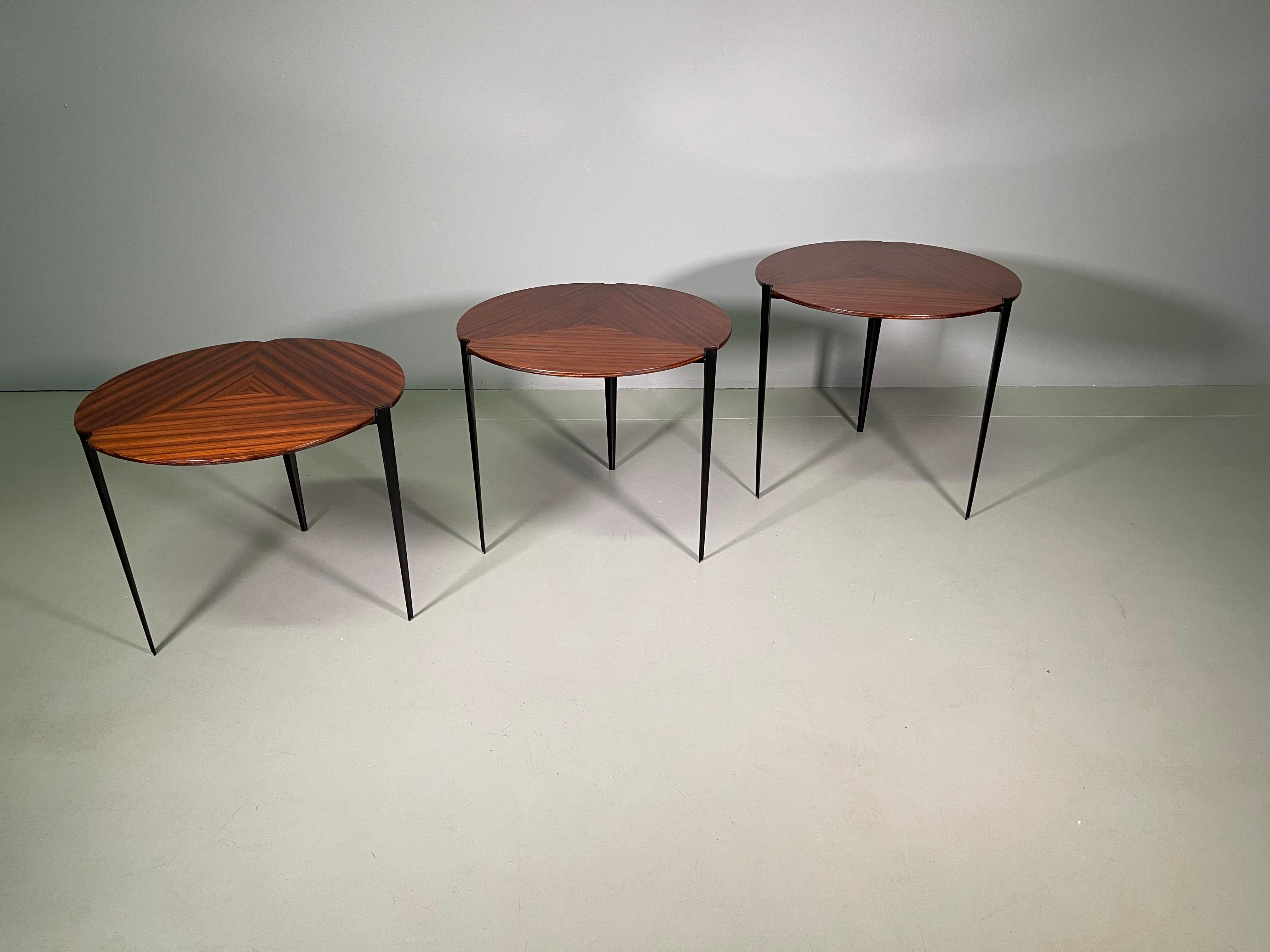 Italian Osvaldo Borsani for Tecno Set of 3 Nesting Tables Model T61, 1950s