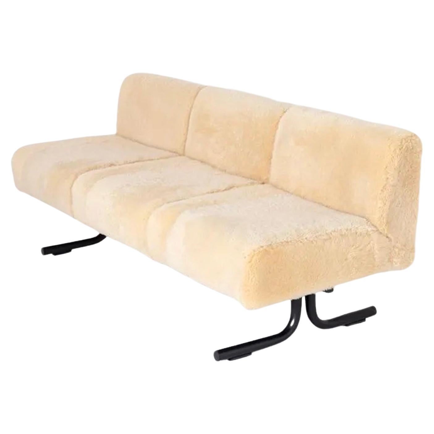 Two-Seater Sheepskin Sofa by Osvaldo Borsani for Tecno