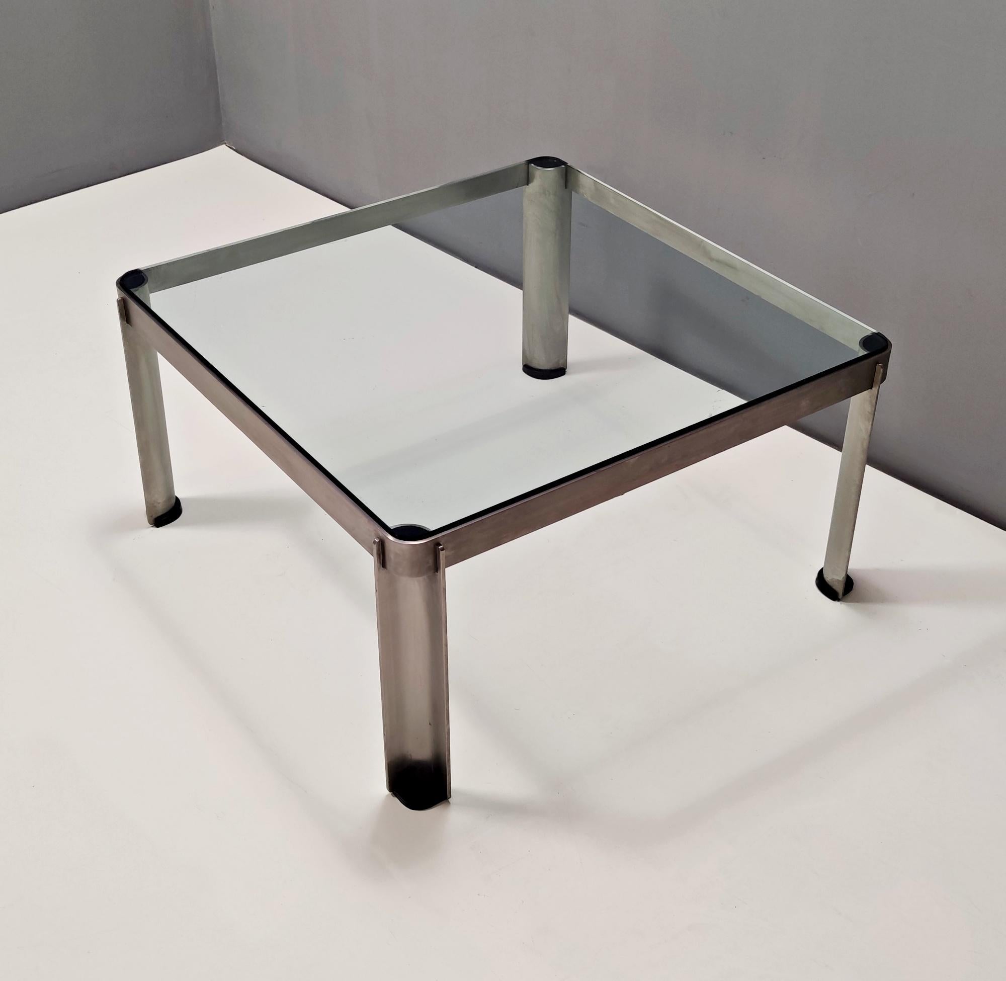 Table basse en acier et cristal épais Osvaldo Borsani pour Tecno, Mod. T113, 1975 Excellent état - En vente à Bresso, Lombardy