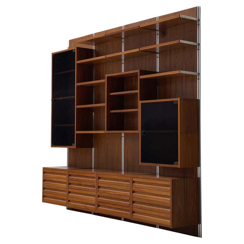 1960s Modular MCM Walnut Wall Unit with Drop Down Desk Bookshelves- 5 ...