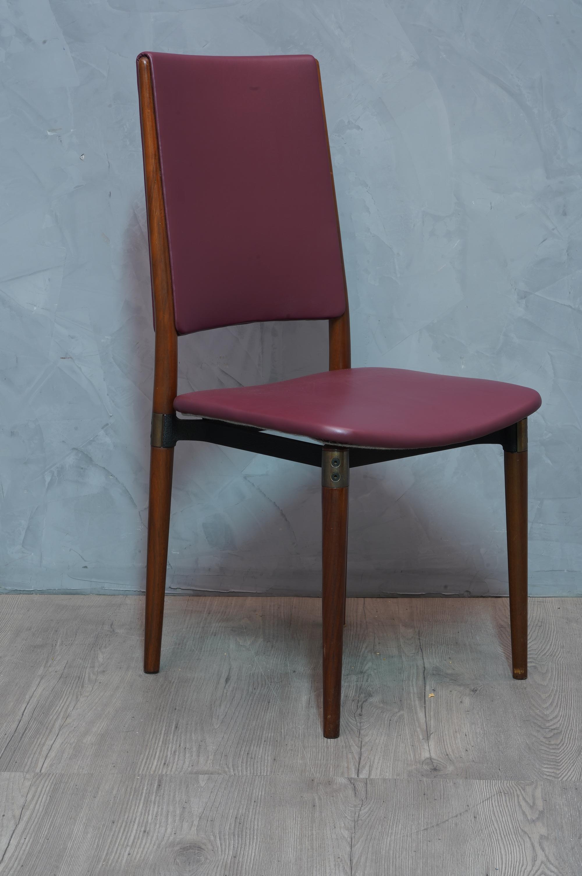 Mid-Century Modern Osvaldo Borsani for Tecno Wood and Leather Chairs, 1960 For Sale