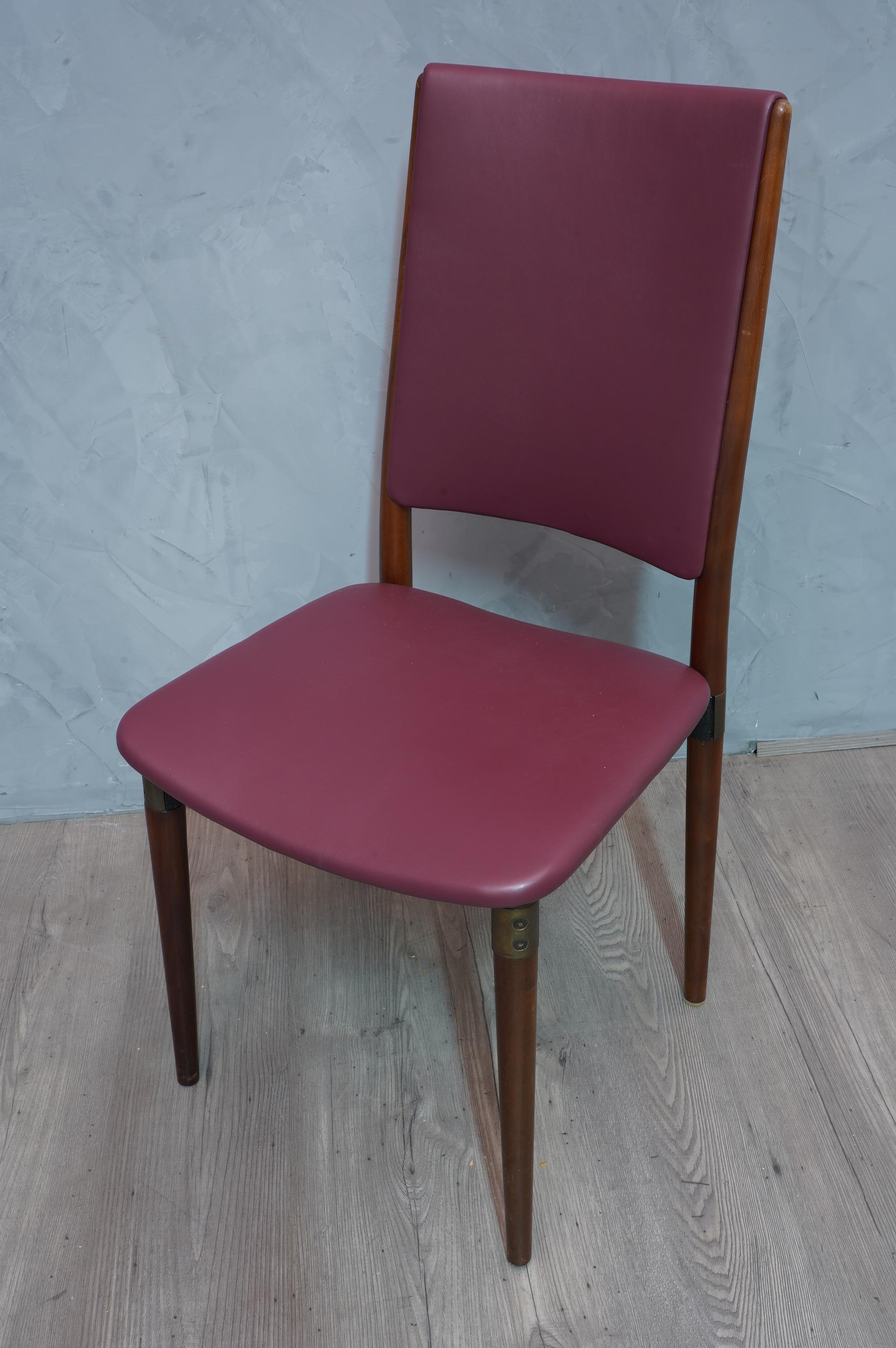 Osvaldo Borsani for Tecno Wood and Leather Chairs, 1960 For Sale 1
