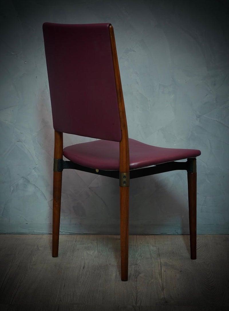 Italiano Osvaldo Borsani for Tecno Wood and Leather Office Desk Dinning Room Chairs, 1960 in vendita