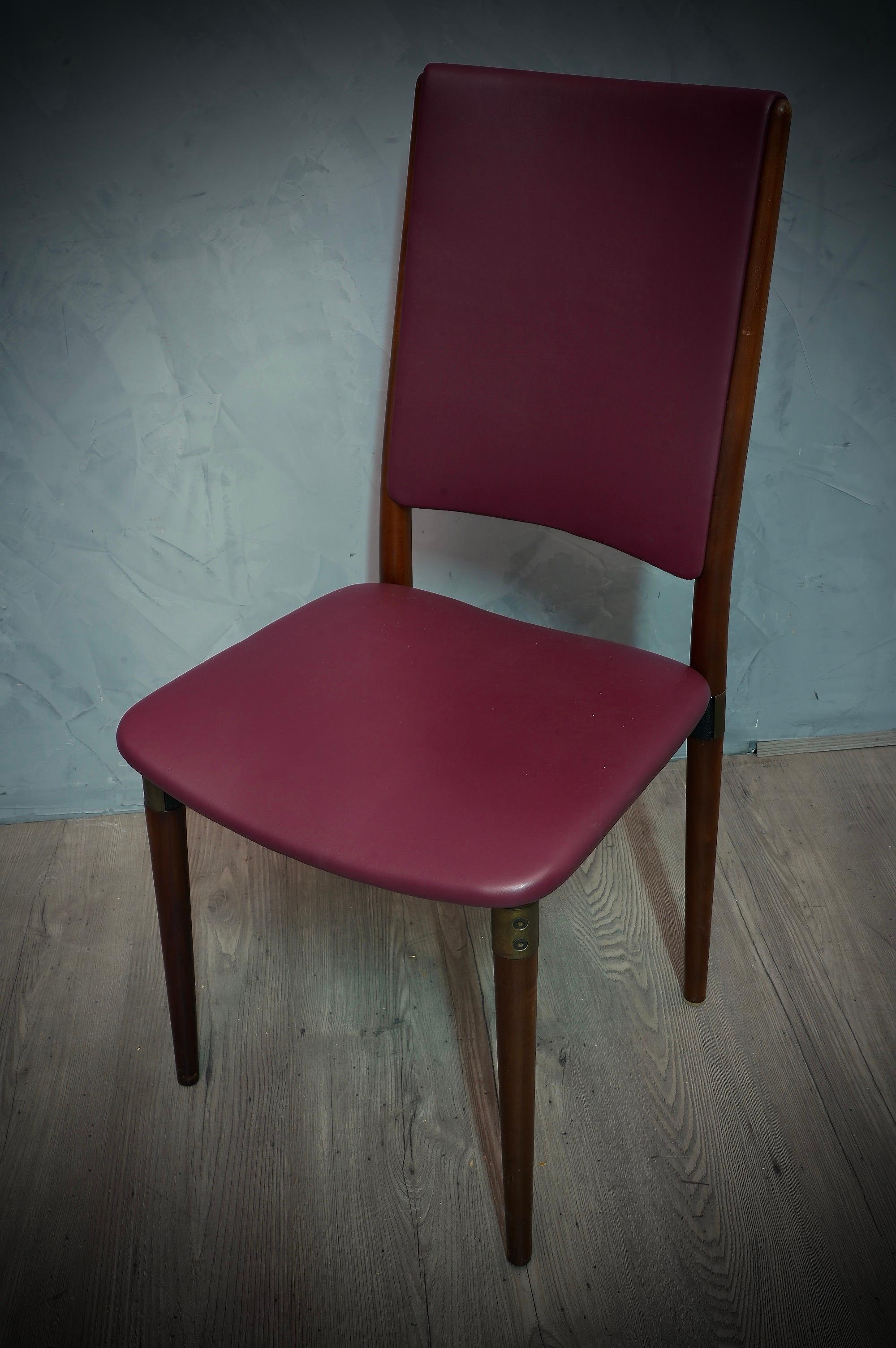 Osvaldo Borsani for Tecno Wood and Leather Office Desk Dinning Room Chairs, 1960 For Sale 1