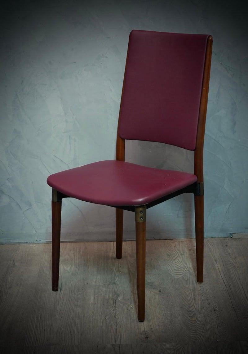 Pelle Osvaldo Borsani for Tecno Wood and Leather Office Desk Dinning Room Chairs, 1960 in vendita