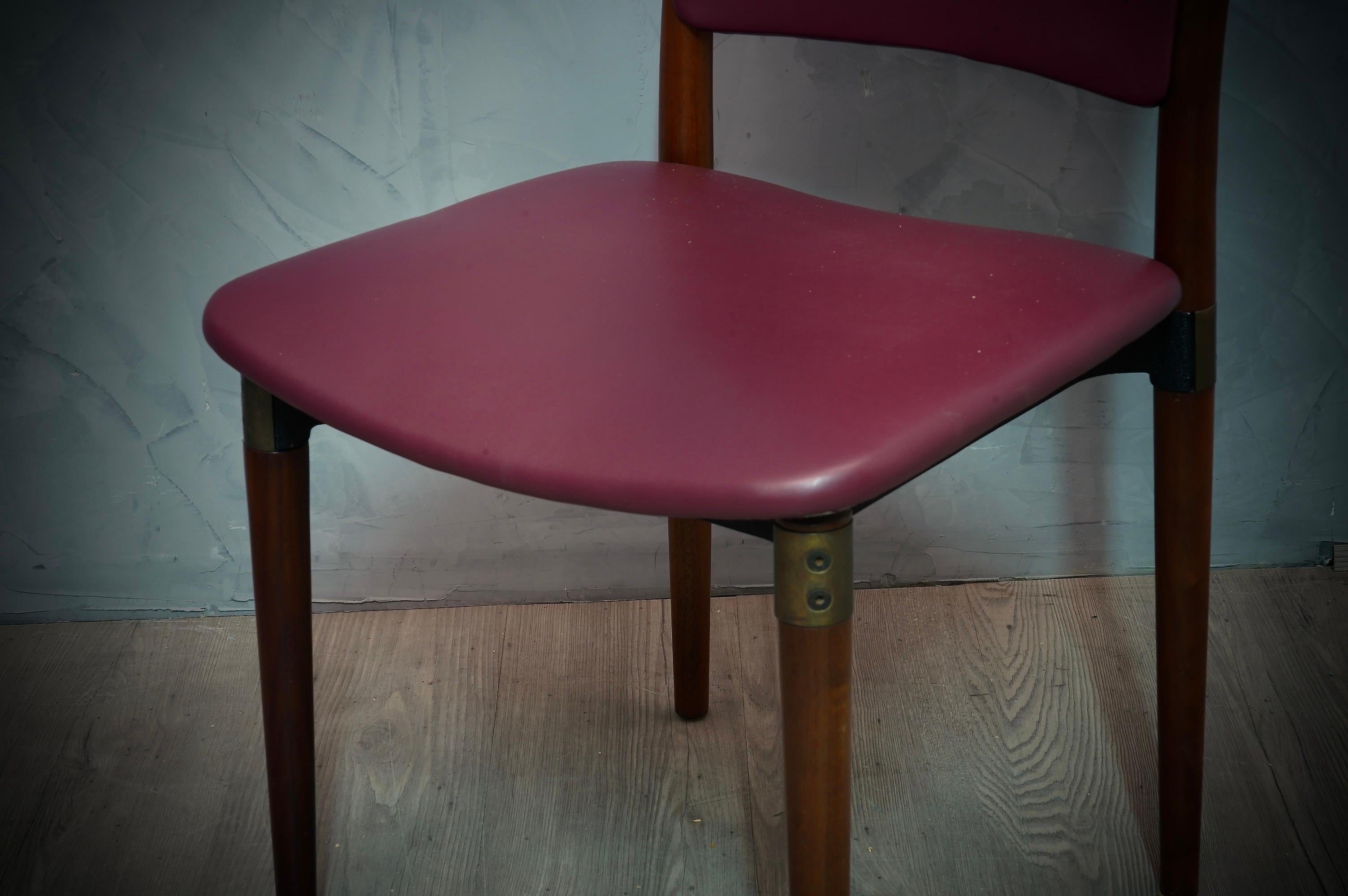 Osvaldo Borsani for Tecno Wood and Leather Office Desk Dinning Room Chairs, 1960 For Sale 2