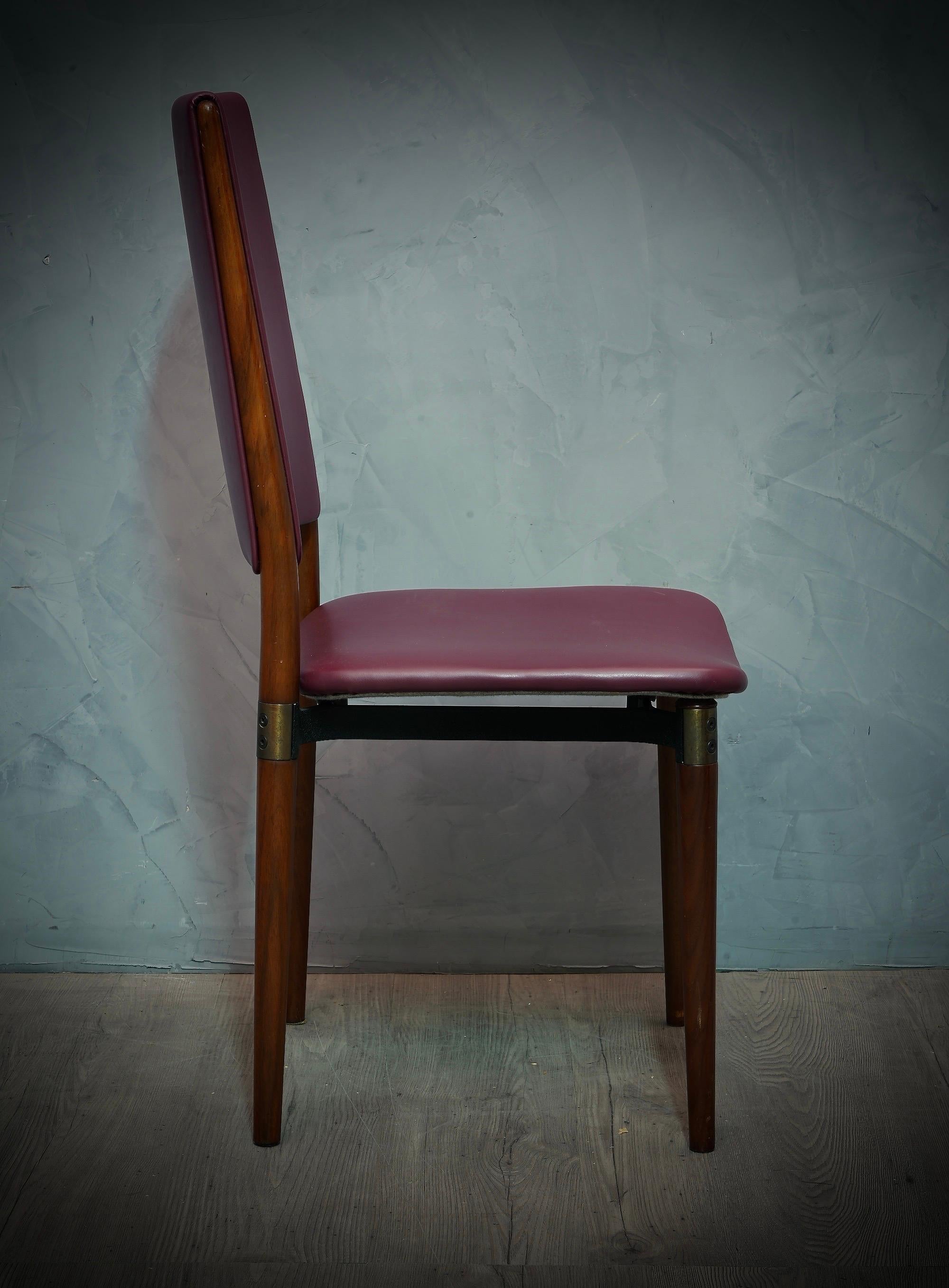 Osvaldo Borsani for Tecno Wood and Leather Office Desk Dinning Room Chairs, 1960 For Sale 3