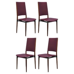 Osvaldo Borsani para Tecno Sillas de comedor de oficina de madera y cuero, 1960