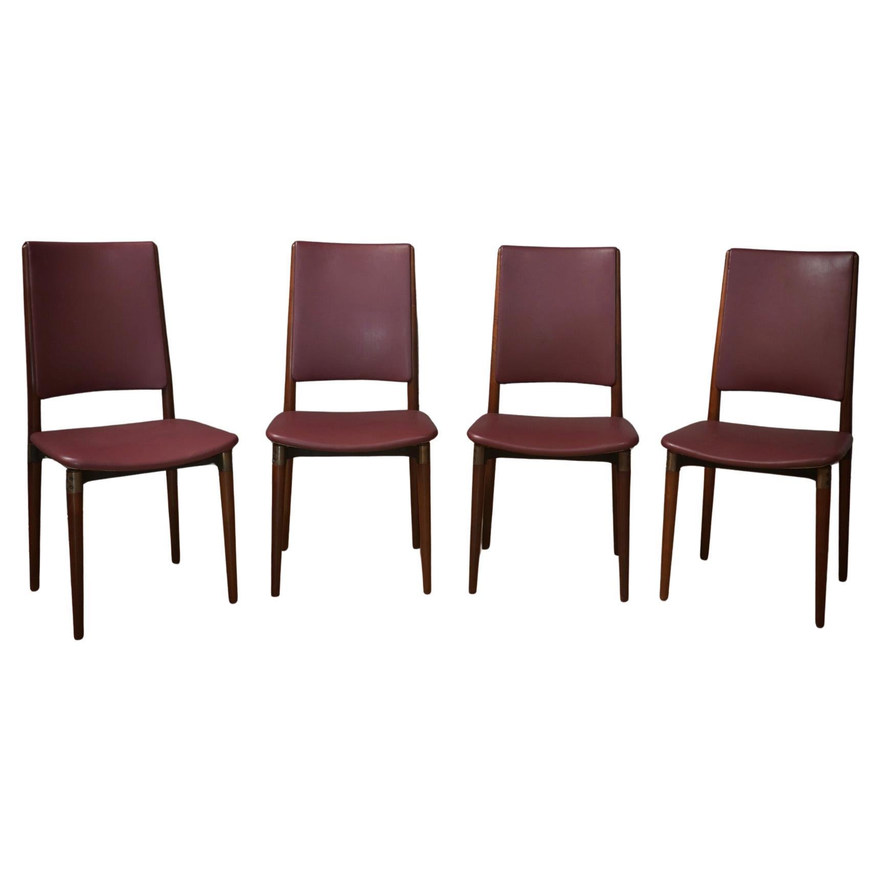 Osvaldo Borsani for Tecno Wood and Leather Office Desk Dinning Room Chairs, 1960