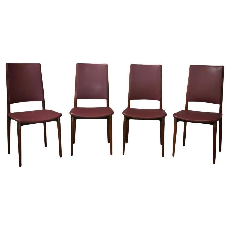 Osvaldo Borsani for Tecno Wood and Leather Office Desk Dinning Room Chairs, 1960 in vendita