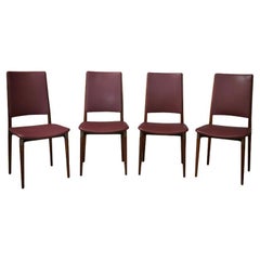 Osvaldo Borsani for Tecno Wood and Leather Office Desk Dinning Room Chairs, 1960