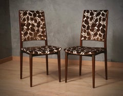 Osvaldo Borsani for Tecno Wood and Velvet Office Desk Dinning Room Chairs, 1960