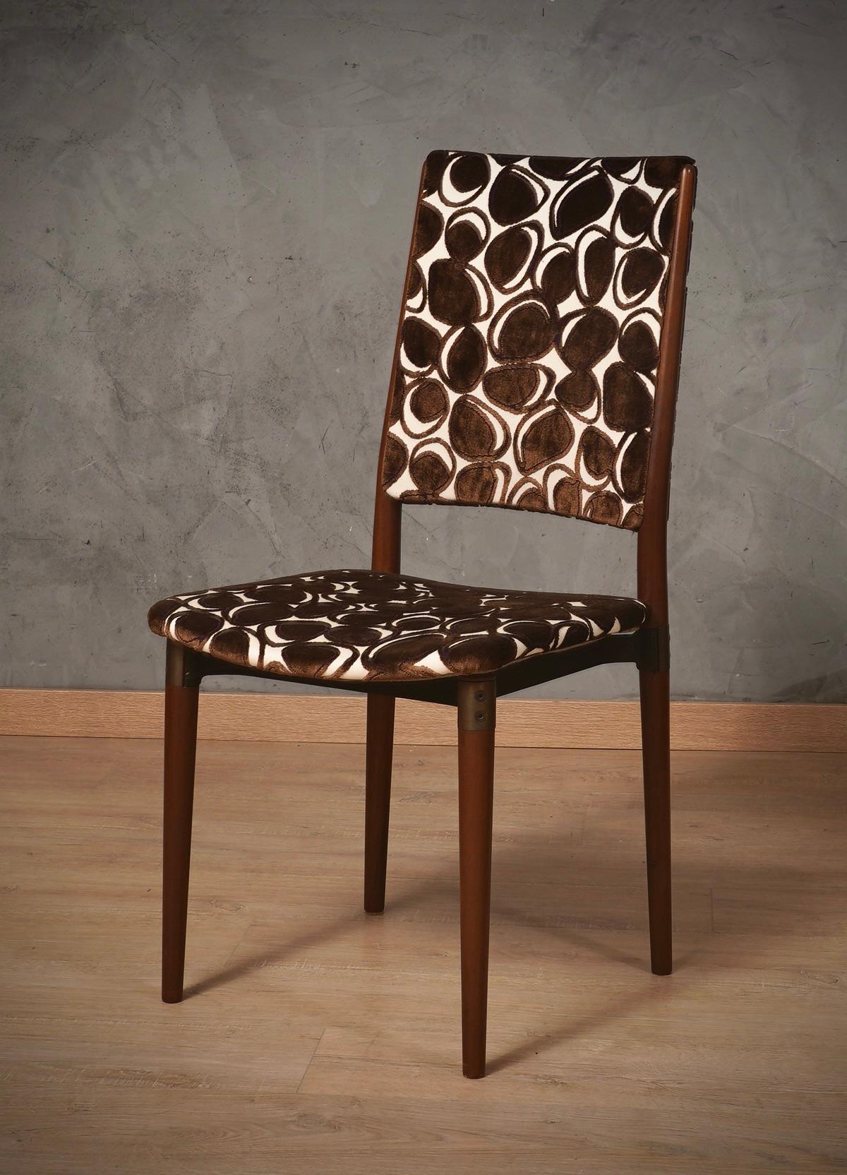 Mid-Century Modern Osvaldo Borsani for Tecno Wood and Velvet Office Desk Dinning Room Chairs, 1960 For Sale