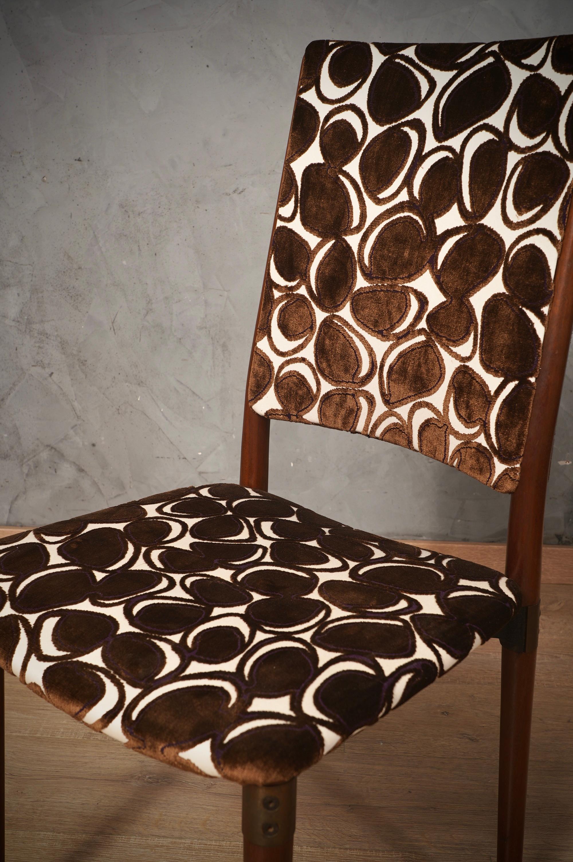 Italian Osvaldo Borsani for Tecno Wood and Velvet Office Desk Dinning Room Chairs, 1960 For Sale