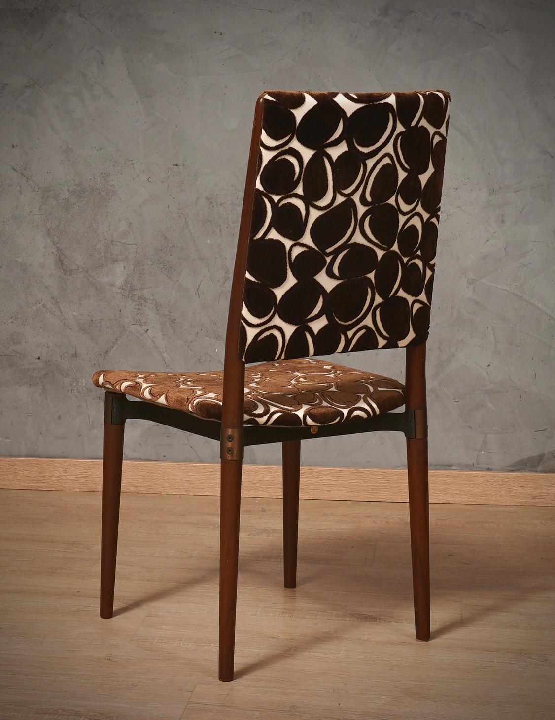 Mid-20th Century Osvaldo Borsani for Tecno Wood and Velvet Office Desk Dinning Room Chairs, 1960 For Sale