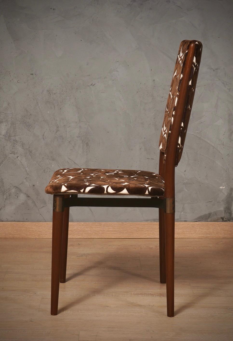 Osvaldo Borsani for Tecno Wood and Velvet Office Desk Dinning Room Chairs, 1960 For Sale 1