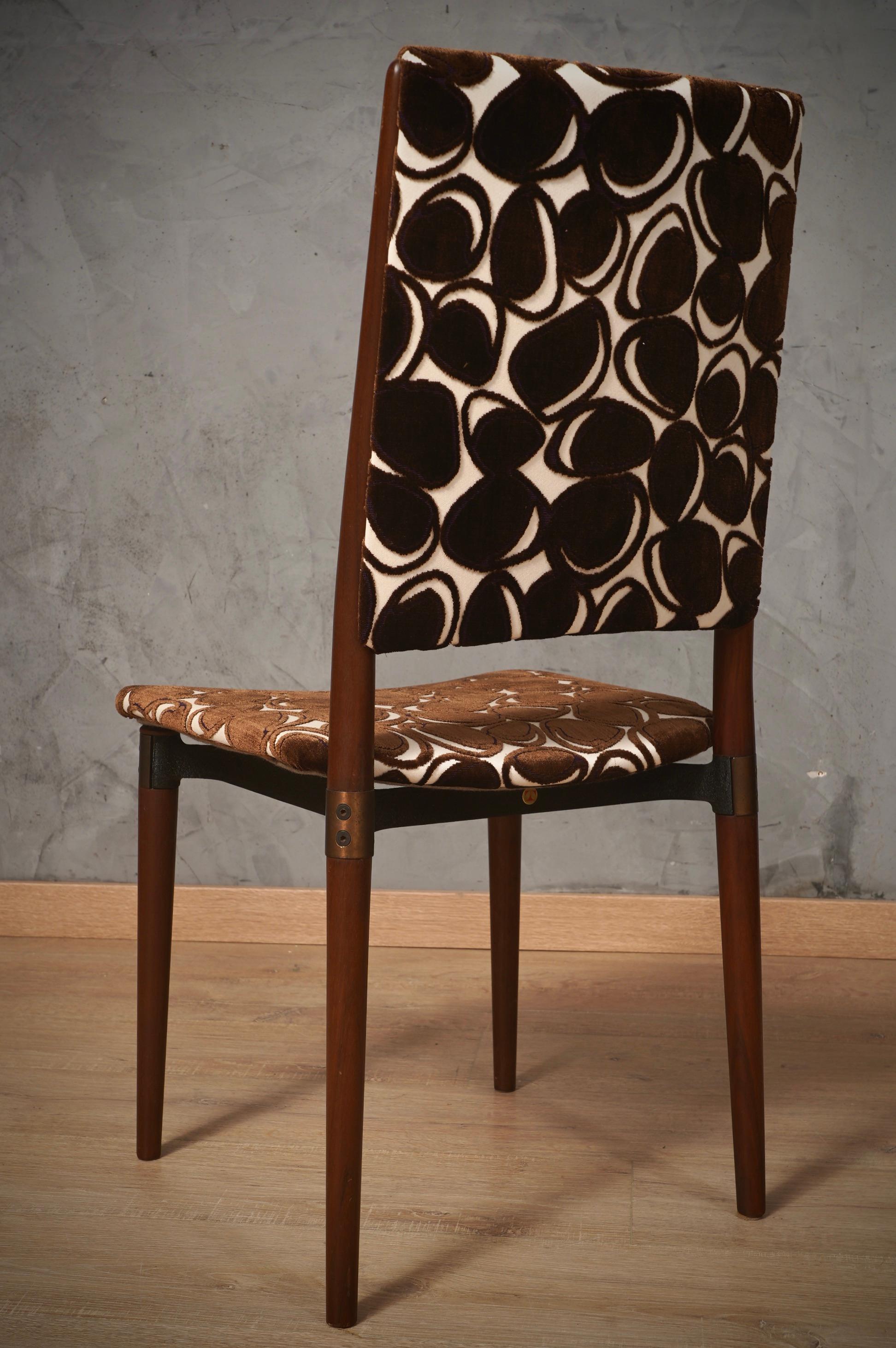 Osvaldo Borsani for Tecno Wood and Velvet Office Desk Dinning Room Chairs, 1960 For Sale 2