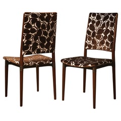 Osvaldo Borsani for Tecno Wood and Velvet Office Desk Dinning Room Chairs, 1960