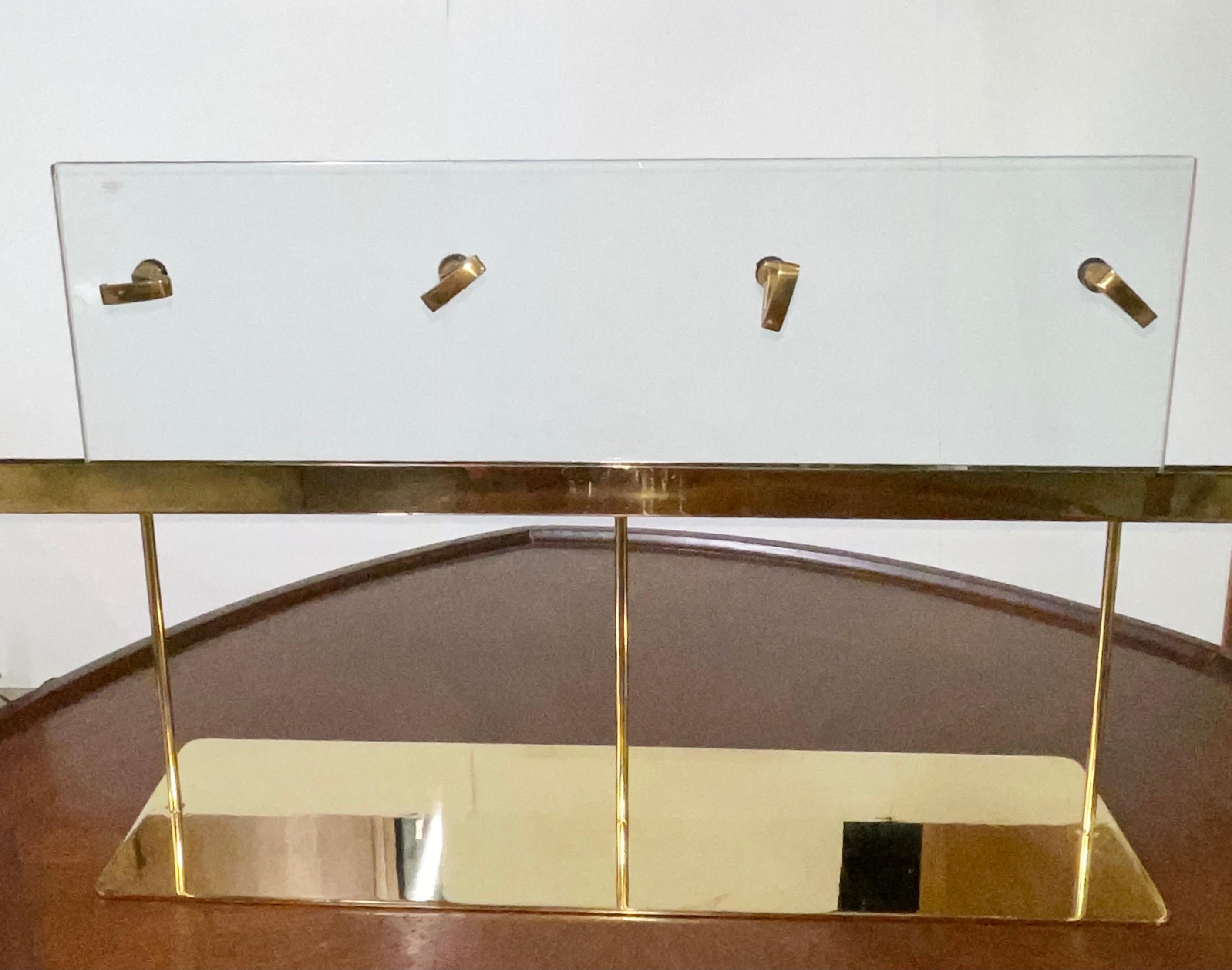 Osvaldo Borsani Glass and Brass Wall Mounted Coat Hooks In Good Condition For Sale In Hanover, MA