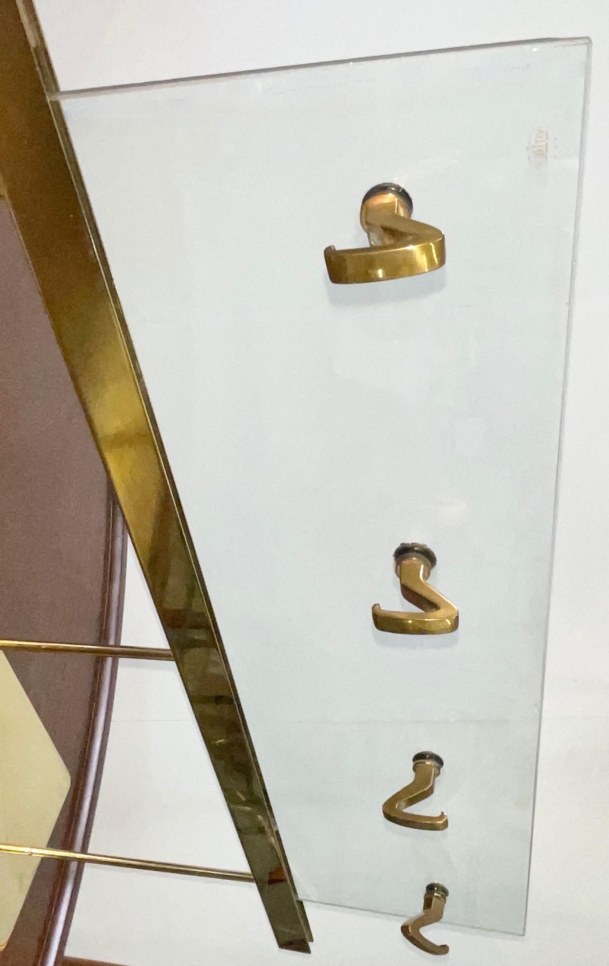 Osvaldo Borsani Glass and Brass Wall Mounted Coat Hooks For Sale 5