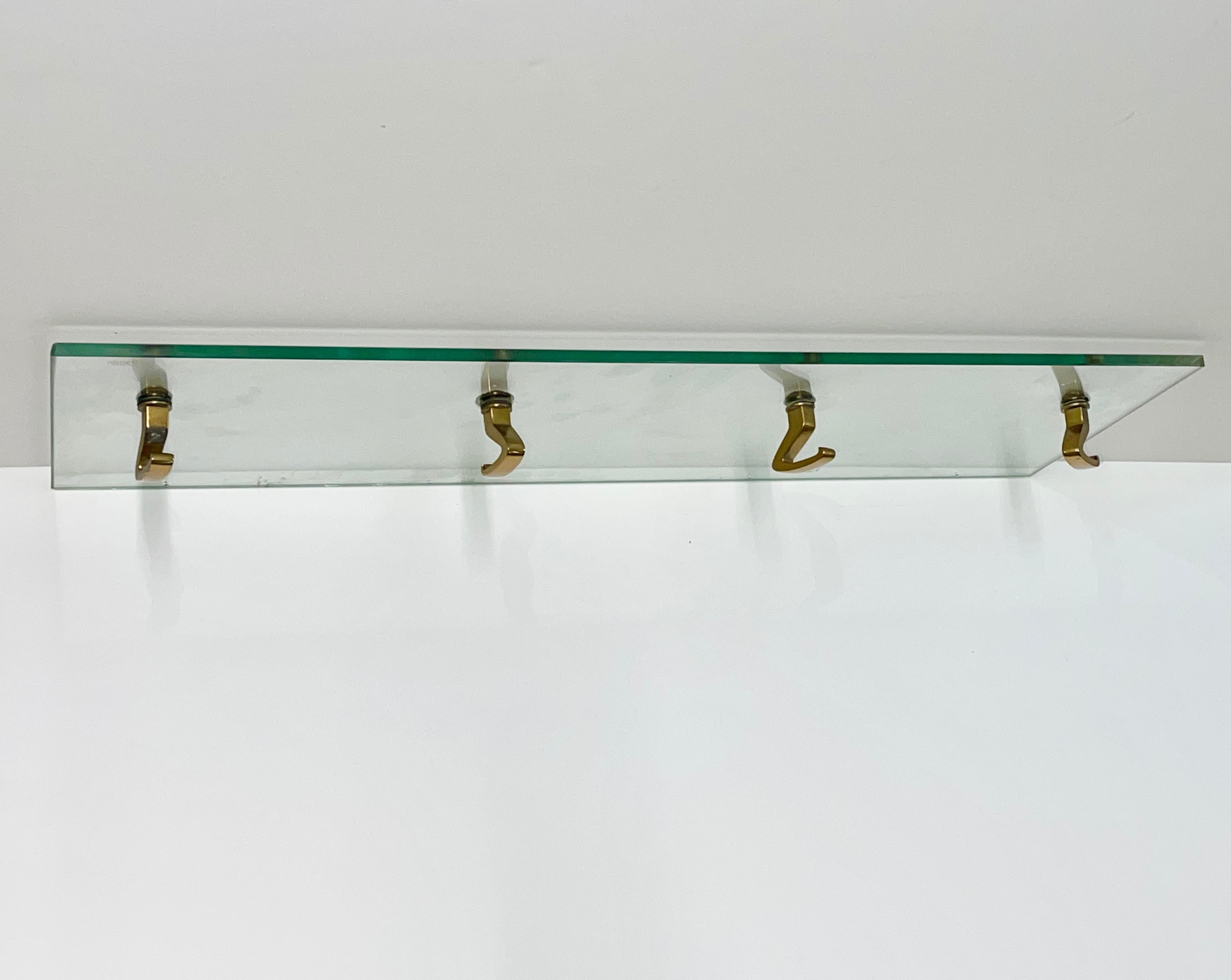 Osvaldo Borsani Glass and Brass Wall Mounted Coat Hooks For Sale 1