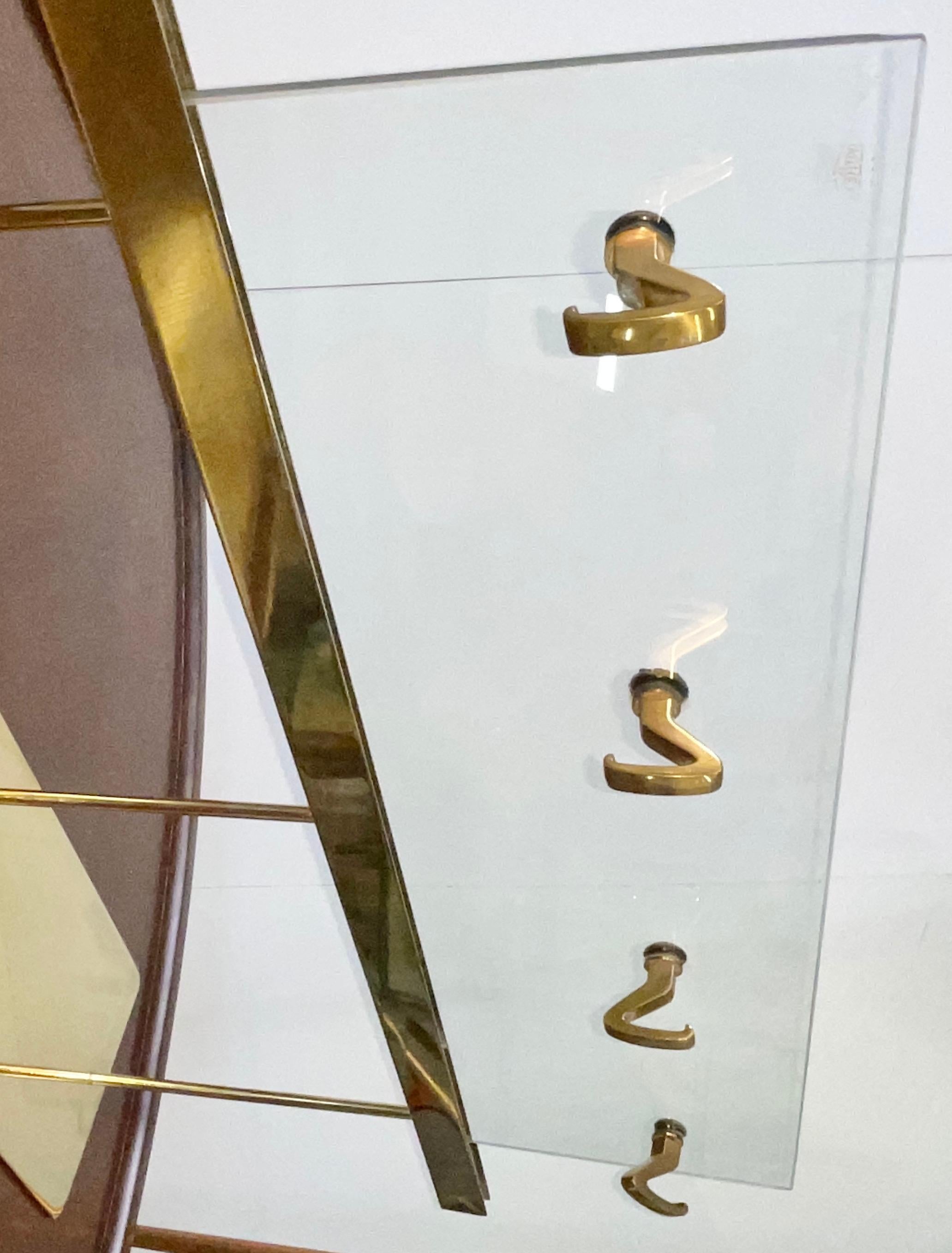 Osvaldo Borsani Glass and Brass Wall Mounted Coat Hooks For Sale 6