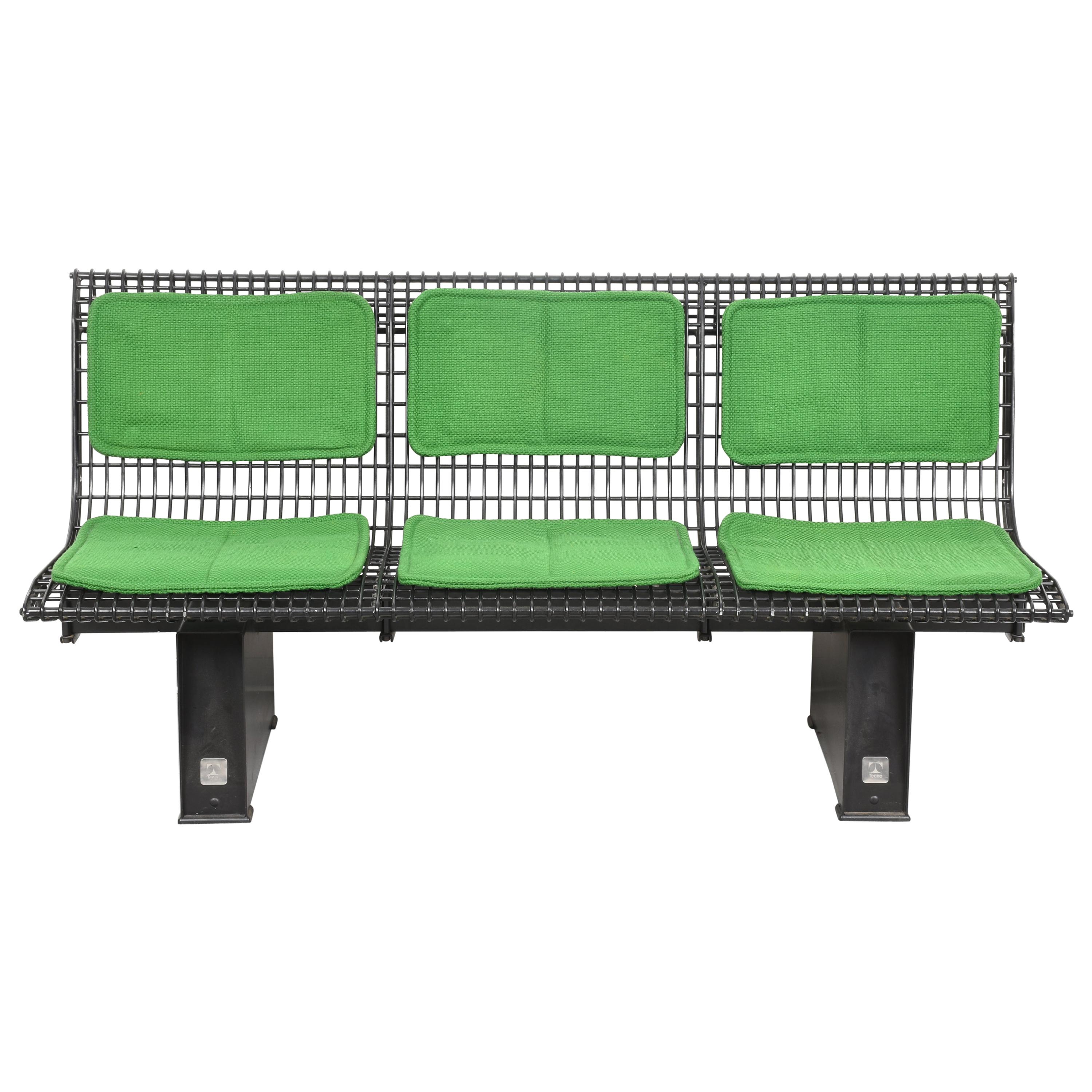 Marco Fantoni Green Fabric and Enameled Steel Italian Bench for Tecno, 1982 For Sale
