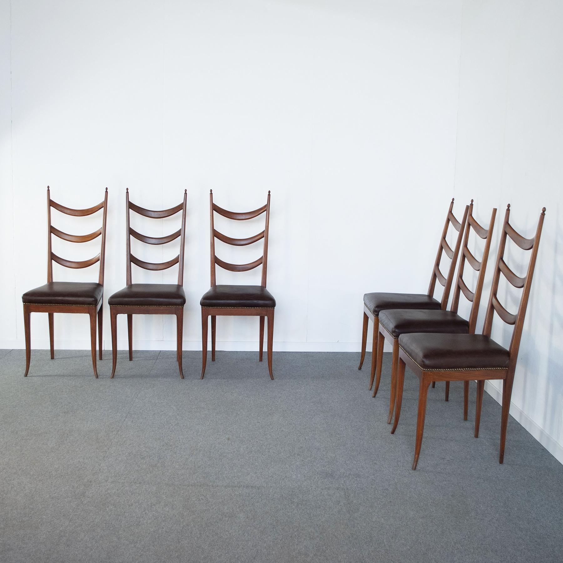 Osvaldo Borsani in the Style Set of Six Chairs 50's For Sale 5