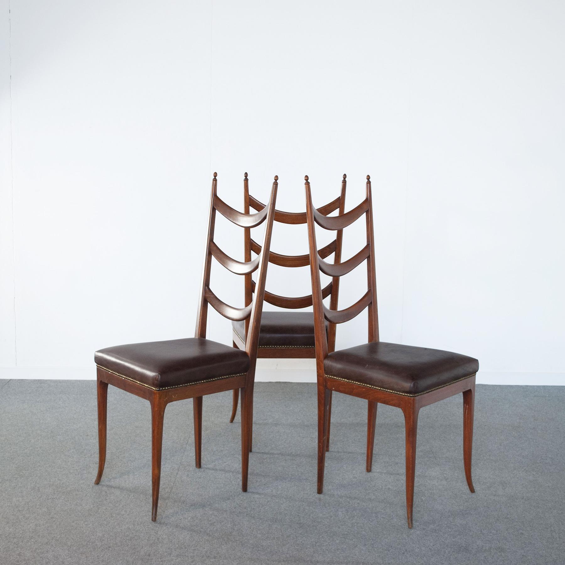 Italian Osvaldo Borsani in the Style Set of Six Chairs 50's For Sale