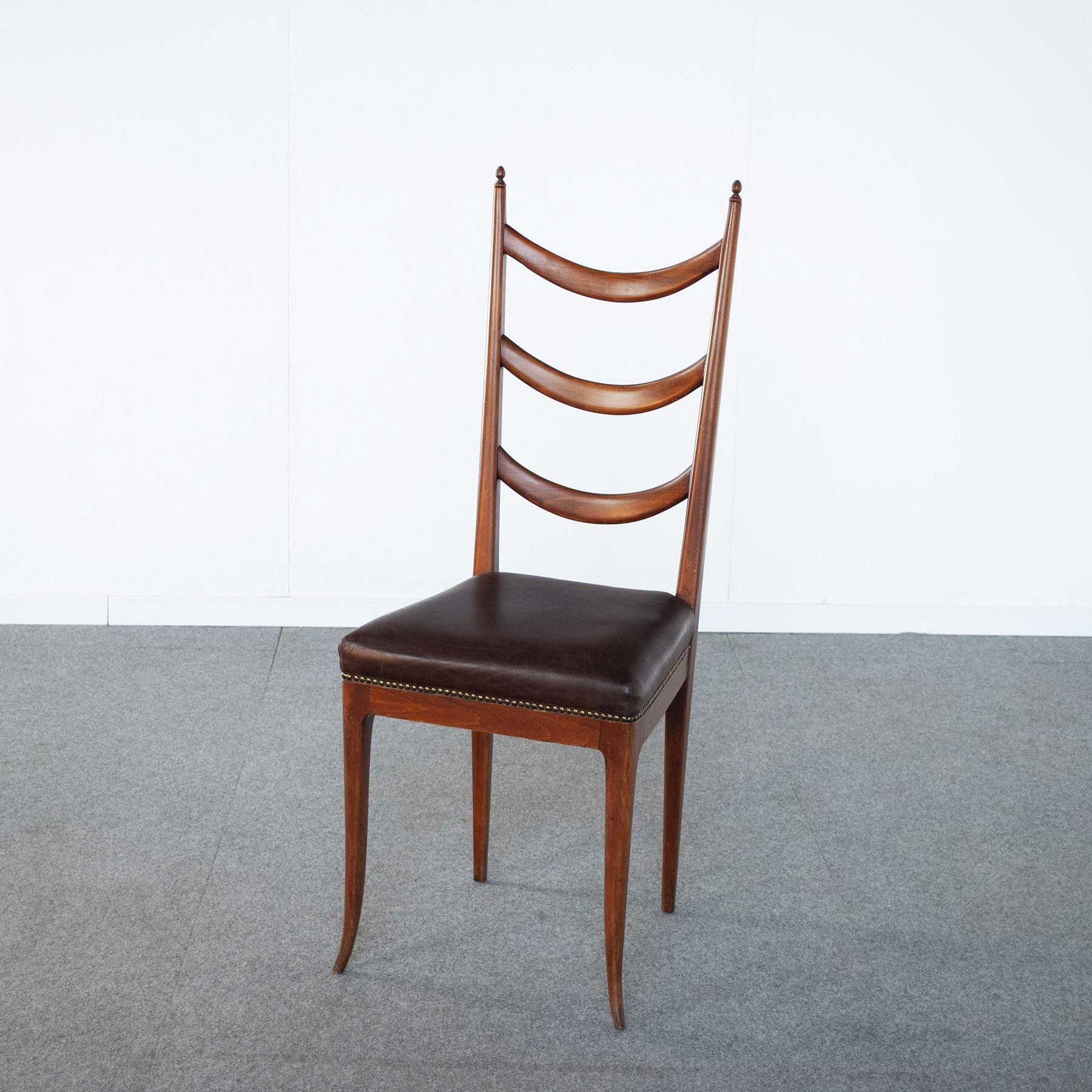 Leather Osvaldo Borsani in the Style Set of Six Chairs 50's For Sale