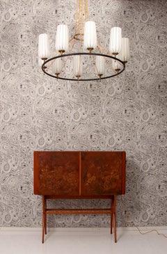 In the Style Osvaldo Borsani Italian Midcentury Bar Cabinet Leather Mirror 1950s