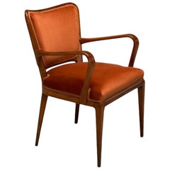 Osvaldo Borsani, Italian Modern, Cherrywood, Velvet, Armchair, Italy, 1950s