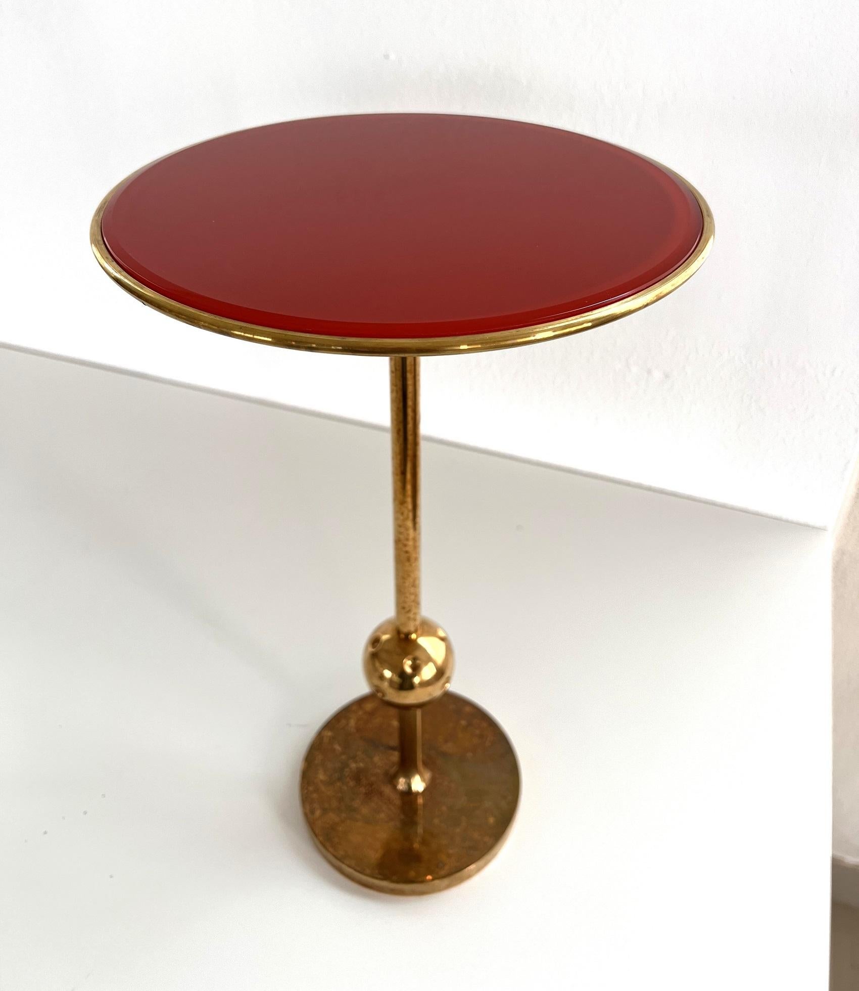 Osvaldo Borsani Italian Side Table T1 in Brass and Red Glass, 1950s For Sale 5