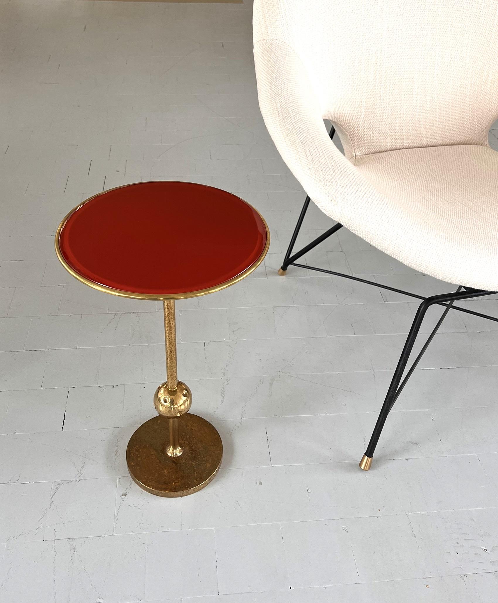 Osvaldo Borsani Italian Side Table T1 in Brass and Red Glass, 1950s For Sale 8