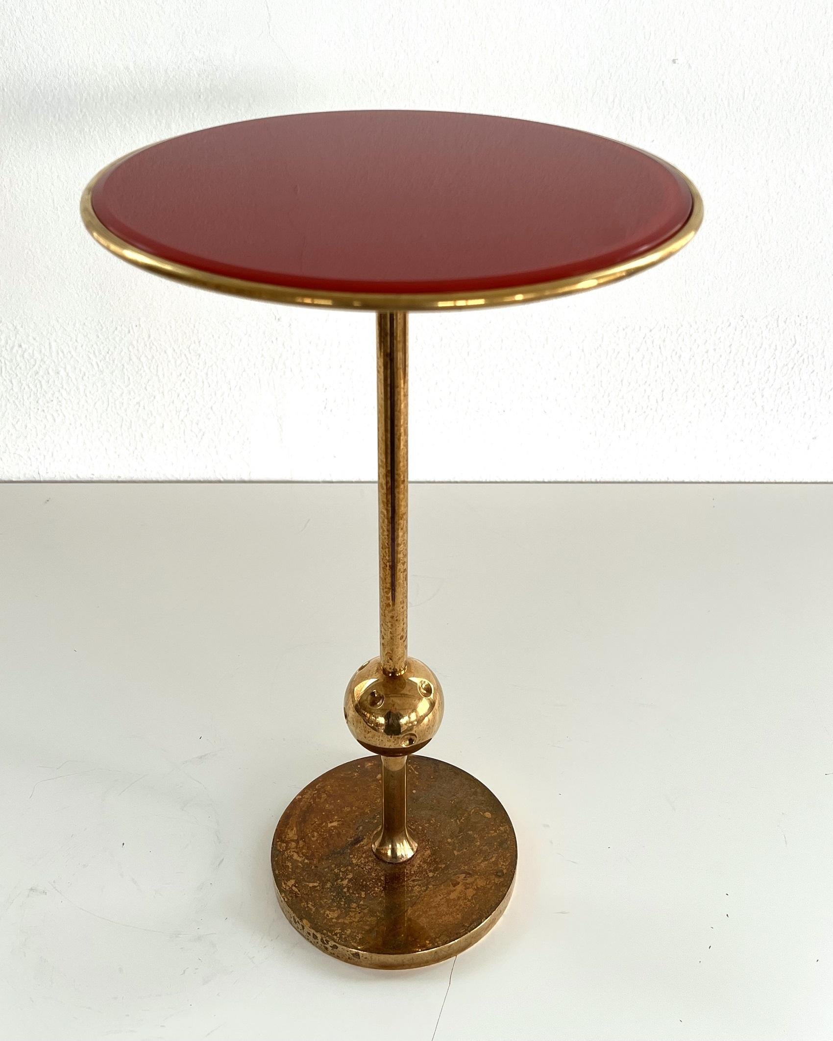Osvaldo Borsani Italian Side Table T1 in Brass and Red Glass, 1950s For Sale 2