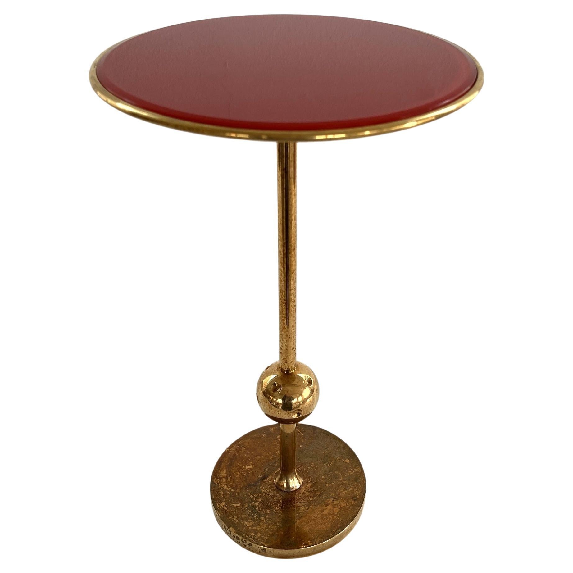 Osvaldo Borsani Italian Side Table T1 in Brass and Red Glass, 1950s For Sale