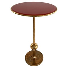 Table d'appoint italienne Osvaldo Borsani T1 en laiton et verre rouge, années 1950