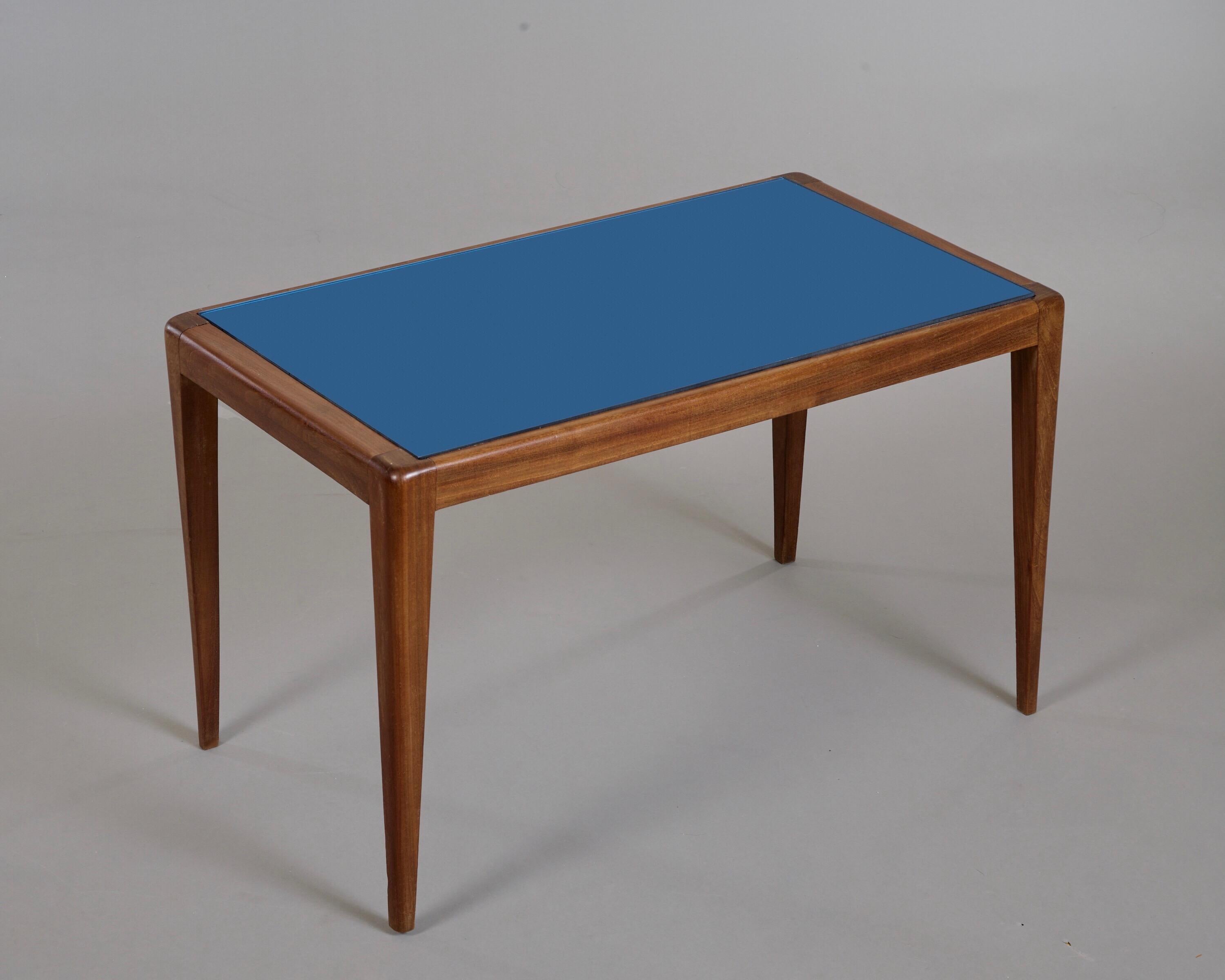 Osvaldo Borsani ITSO Rectangular Table with Blue Mirror Glass Top, Italy 1950's 6