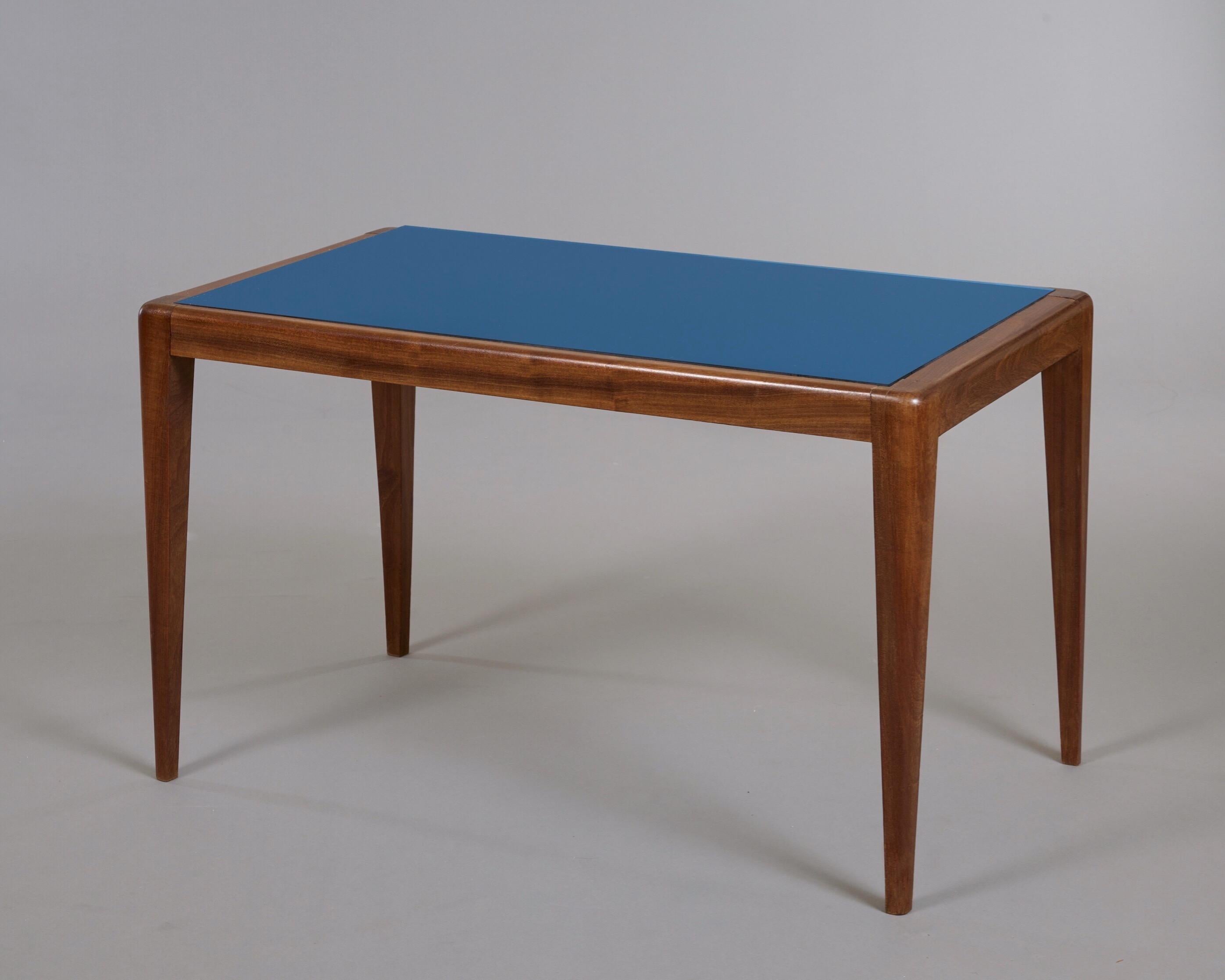 Osvaldo Borsani ITSO Rectangular Table with Blue Mirror Glass Top, Italy 1950's 9