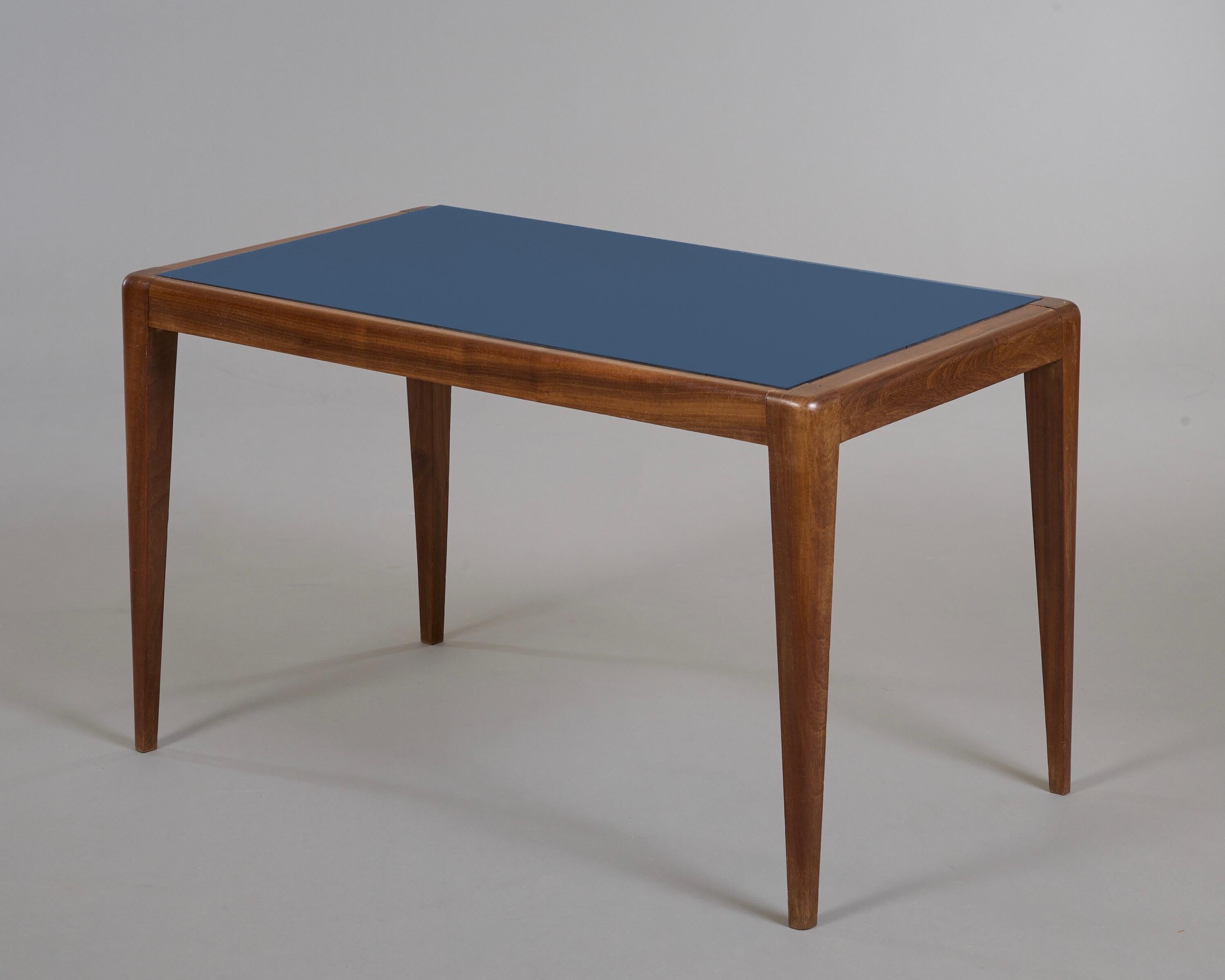 Osvaldo Borsani ITSO Rectangular Table with Blue Mirror Glass Top, Italy 1950's 2