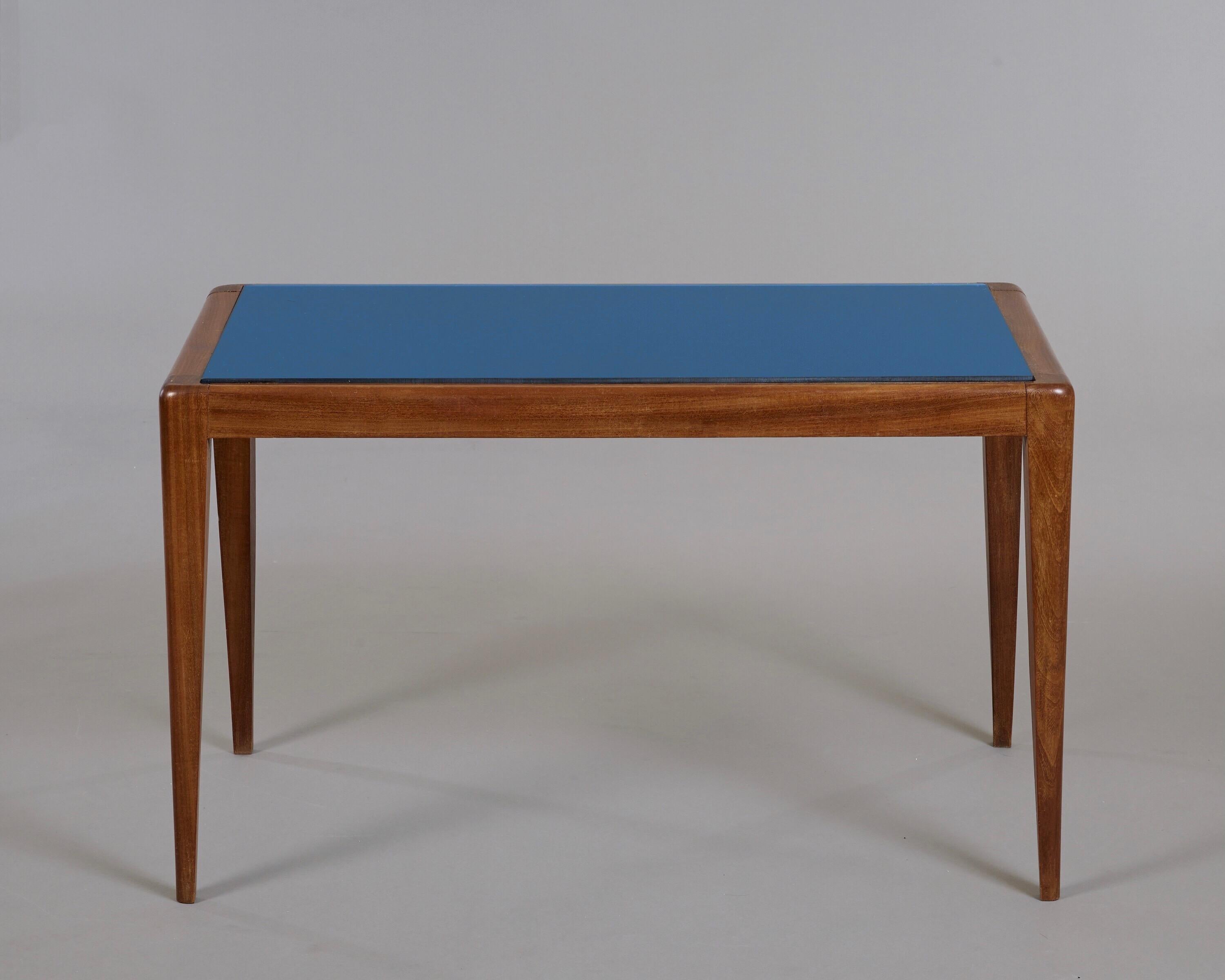 Osvaldo Borsani ITSO Rectangular Table with Blue Mirror Glass Top, Italy 1950's 1