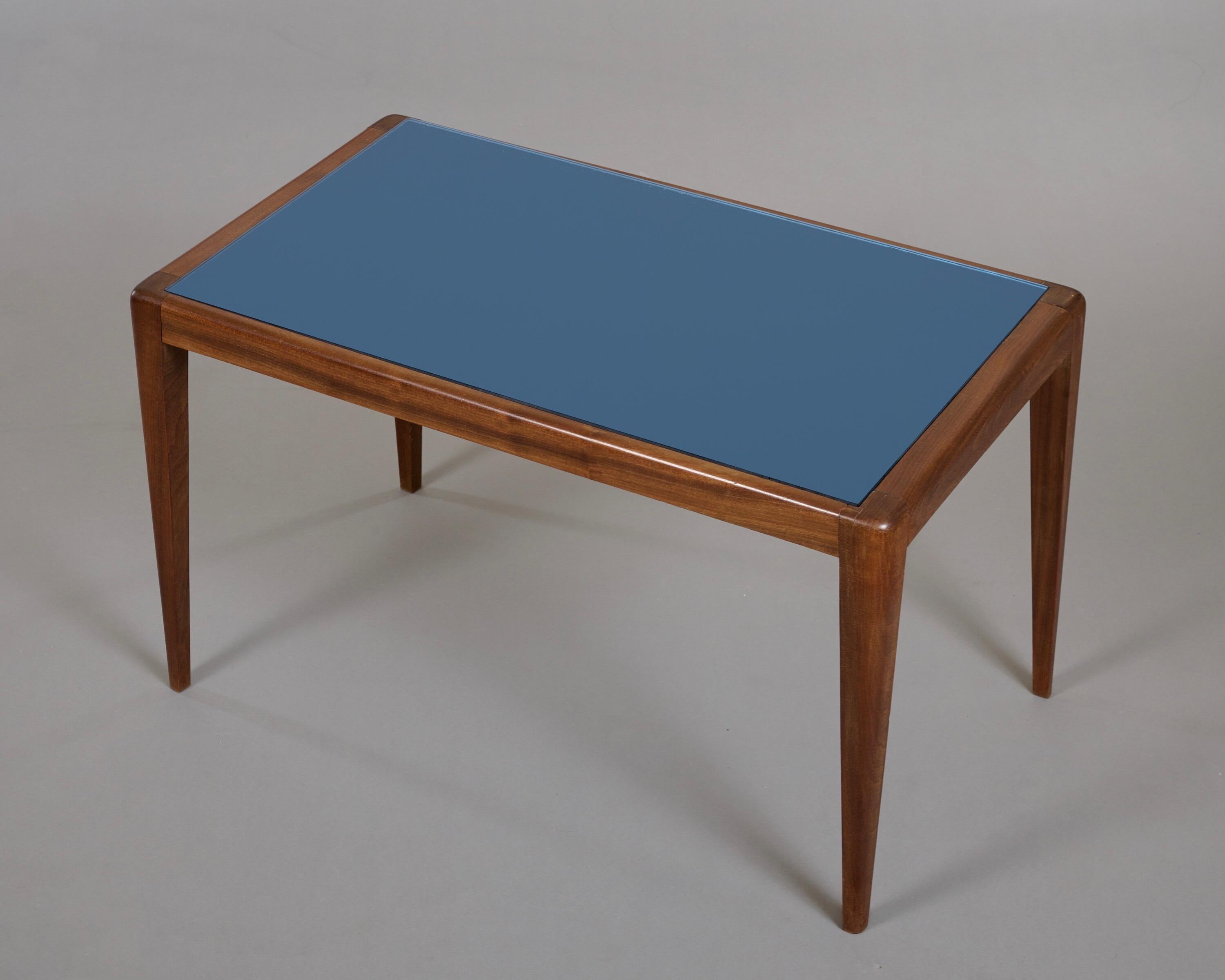 Osvaldo Borsani ITSO Rectangular Table with Blue Mirror Glass Top, Italy 1950's 7