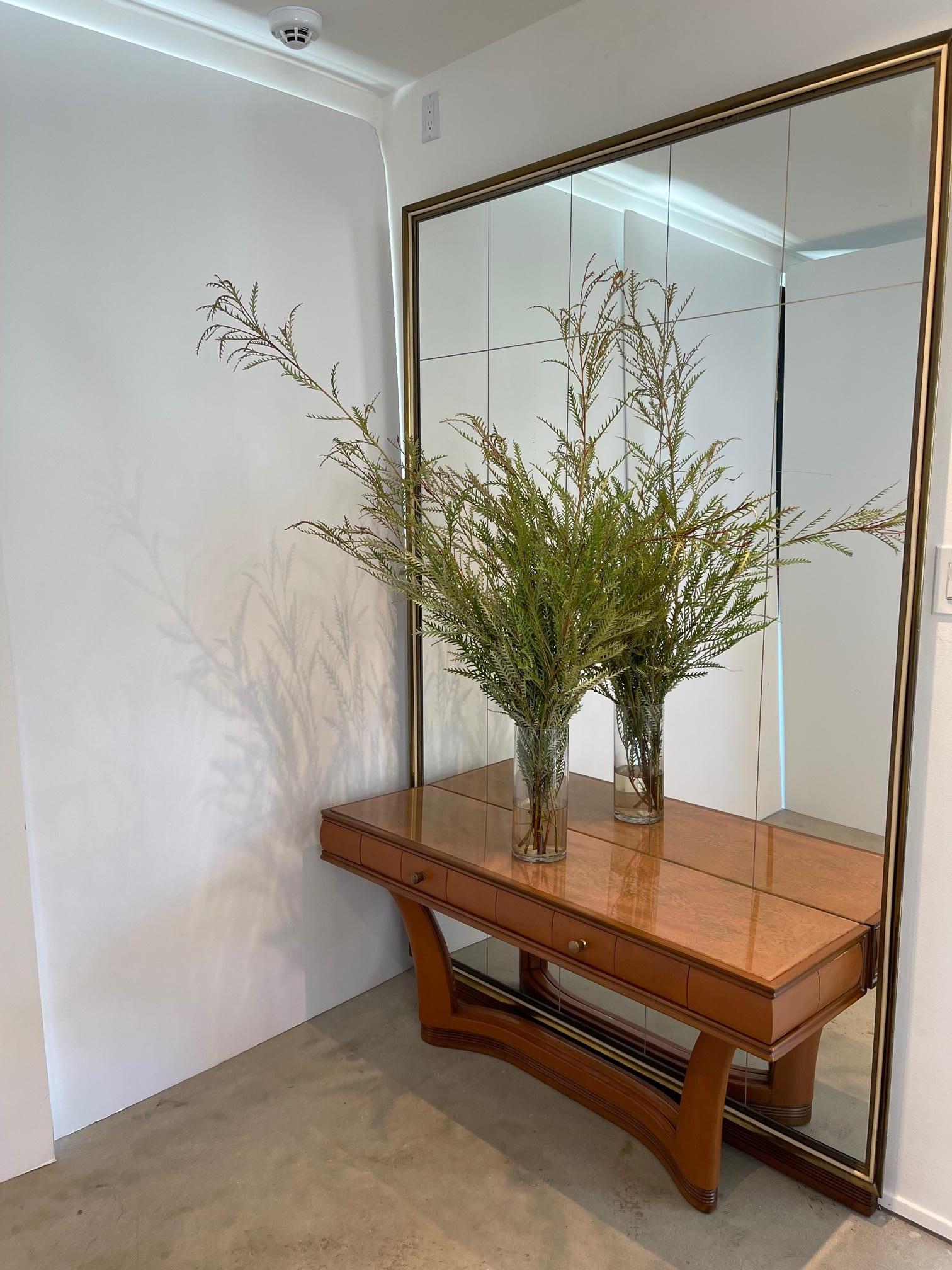 Osvaldo Borsani Leather Mirror Console In Good Condition For Sale In Beverly Hills, CA